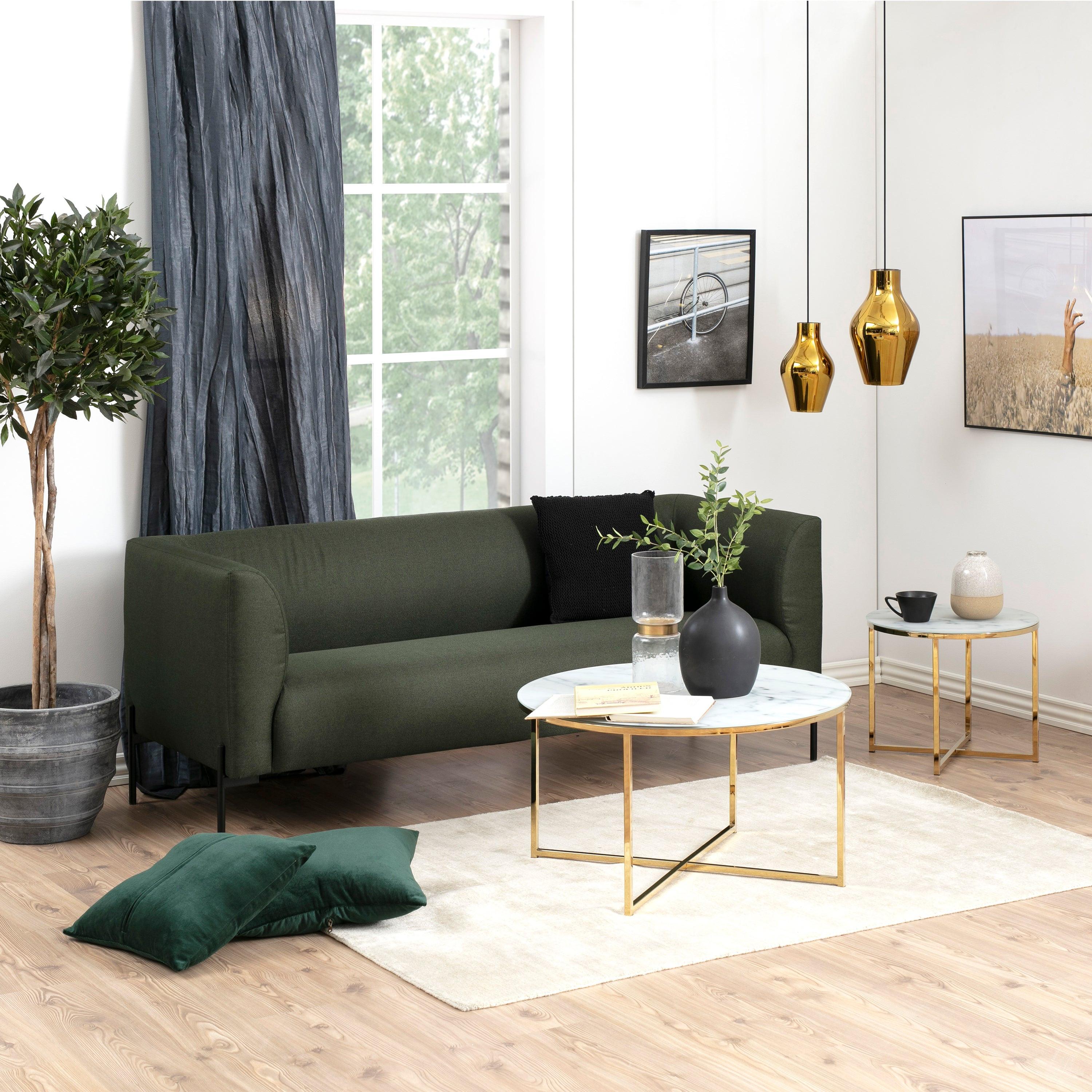 Alisma Round Coffee Table with White Marble Effect Glass Top & Gold Legs - image 3