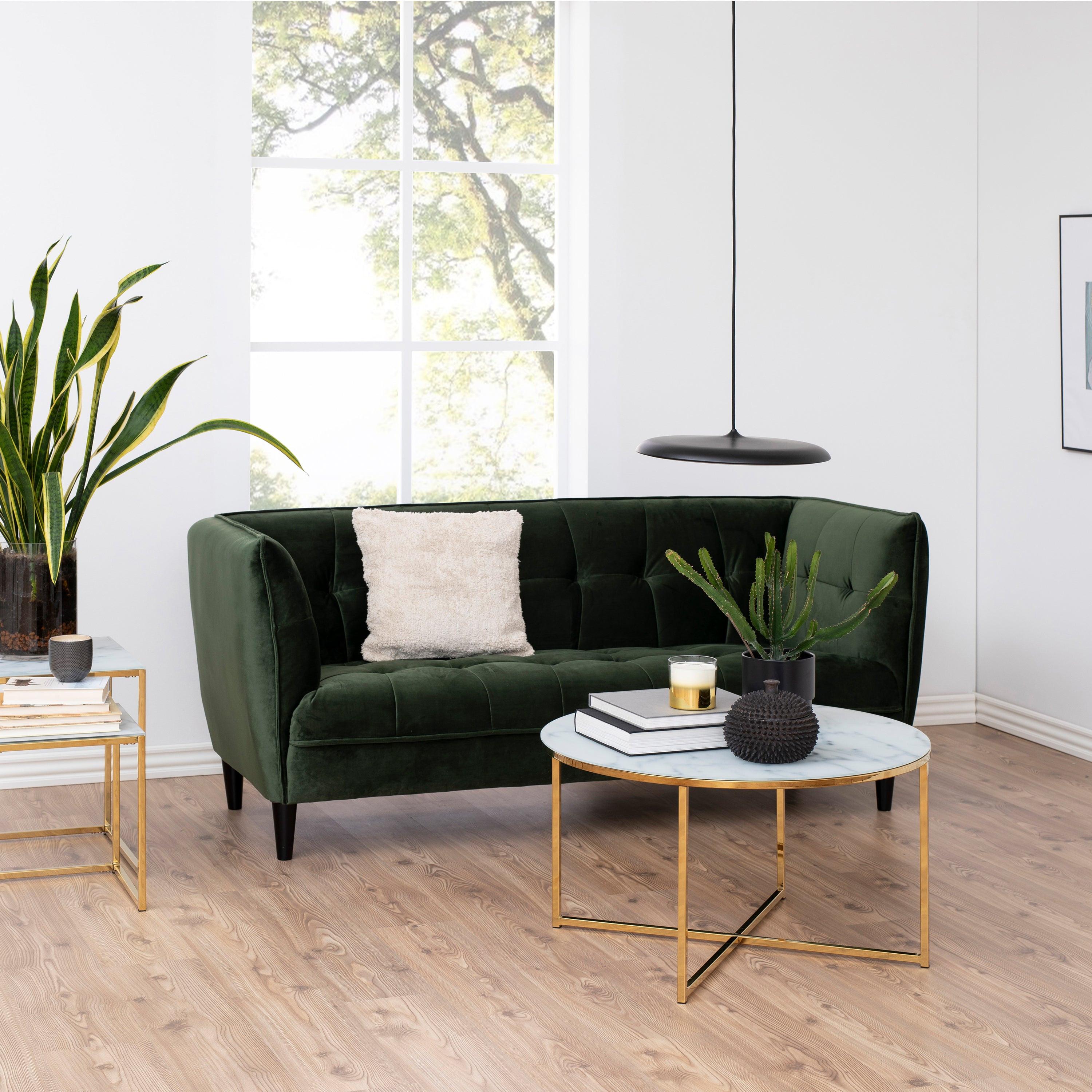 Alisma Round Coffee Table with White Marble Effect Glass Top & Gold Legs - image 4
