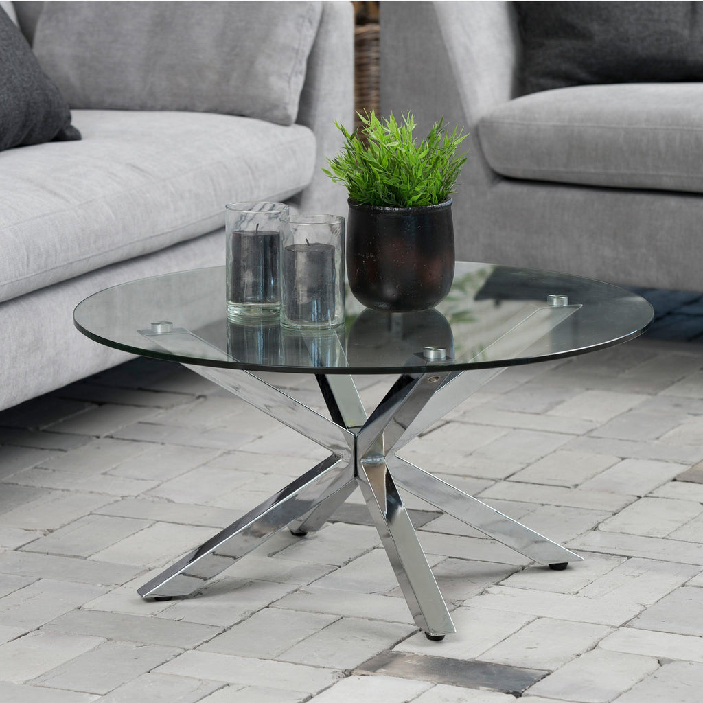 Heaven Round Coffee Table with Glass Top and Chrome Legs - image 5