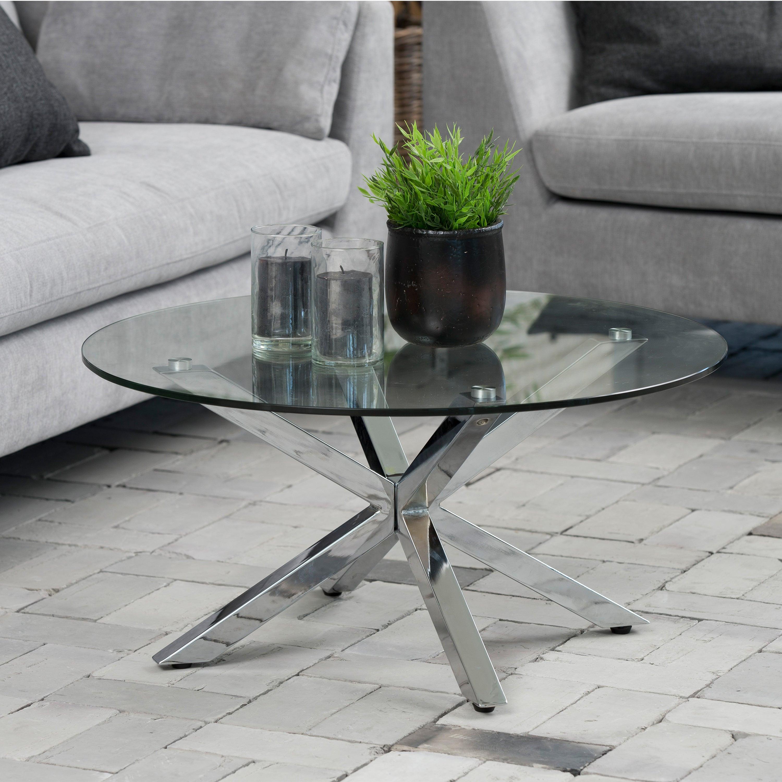 Heaven Round Coffee Table with Glass Top and Chrome Legs - image 5