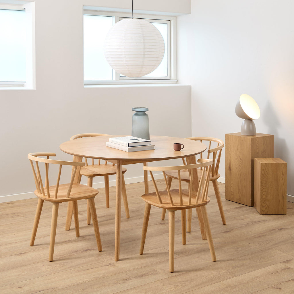 Nagano Round Dining Table in Oak 120cm includes 4 Ida Dining Chairs in Oak