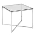 Cross Square Metal Side Table with Glass Top
