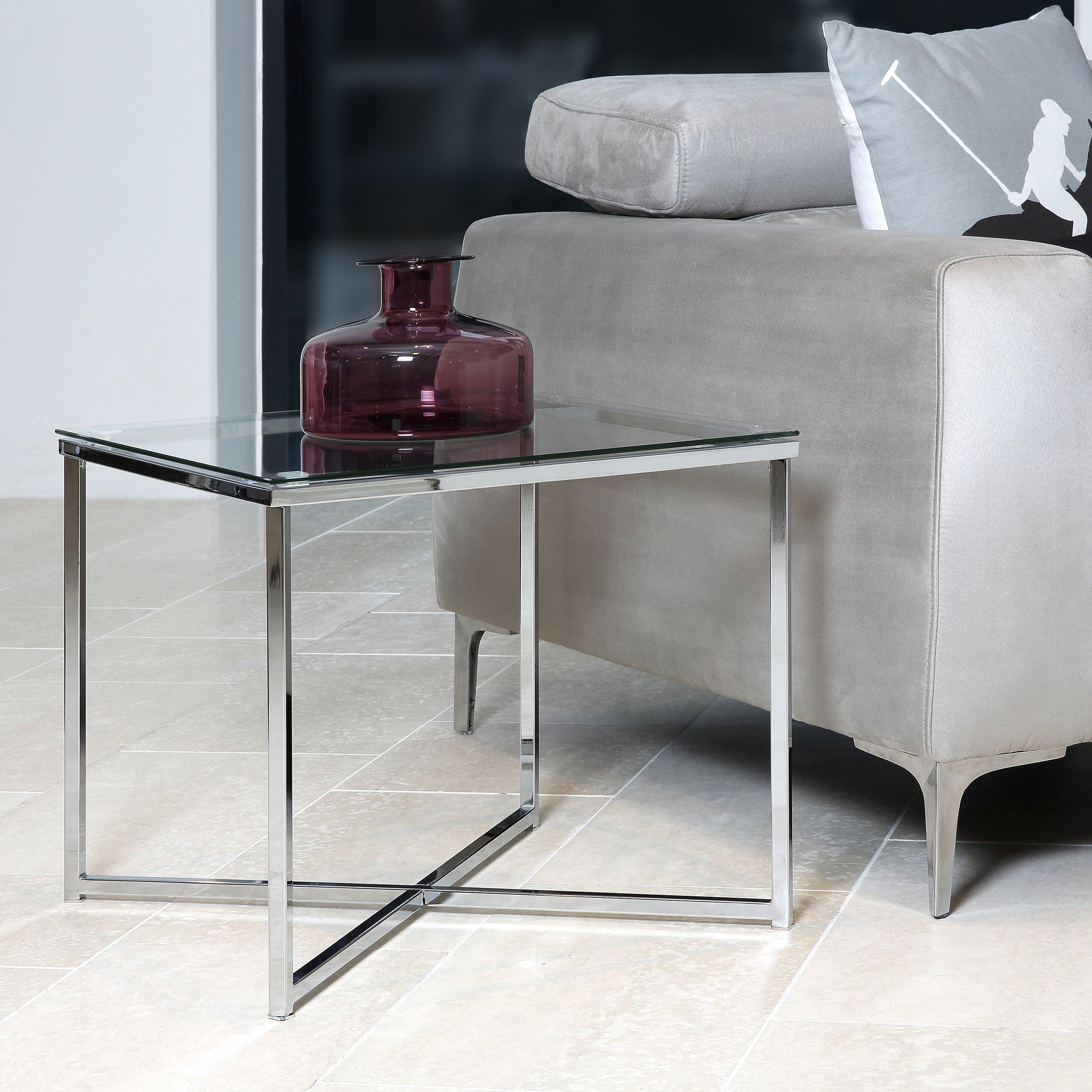 Cross Square Metal Side Table with Glass Top - image 3