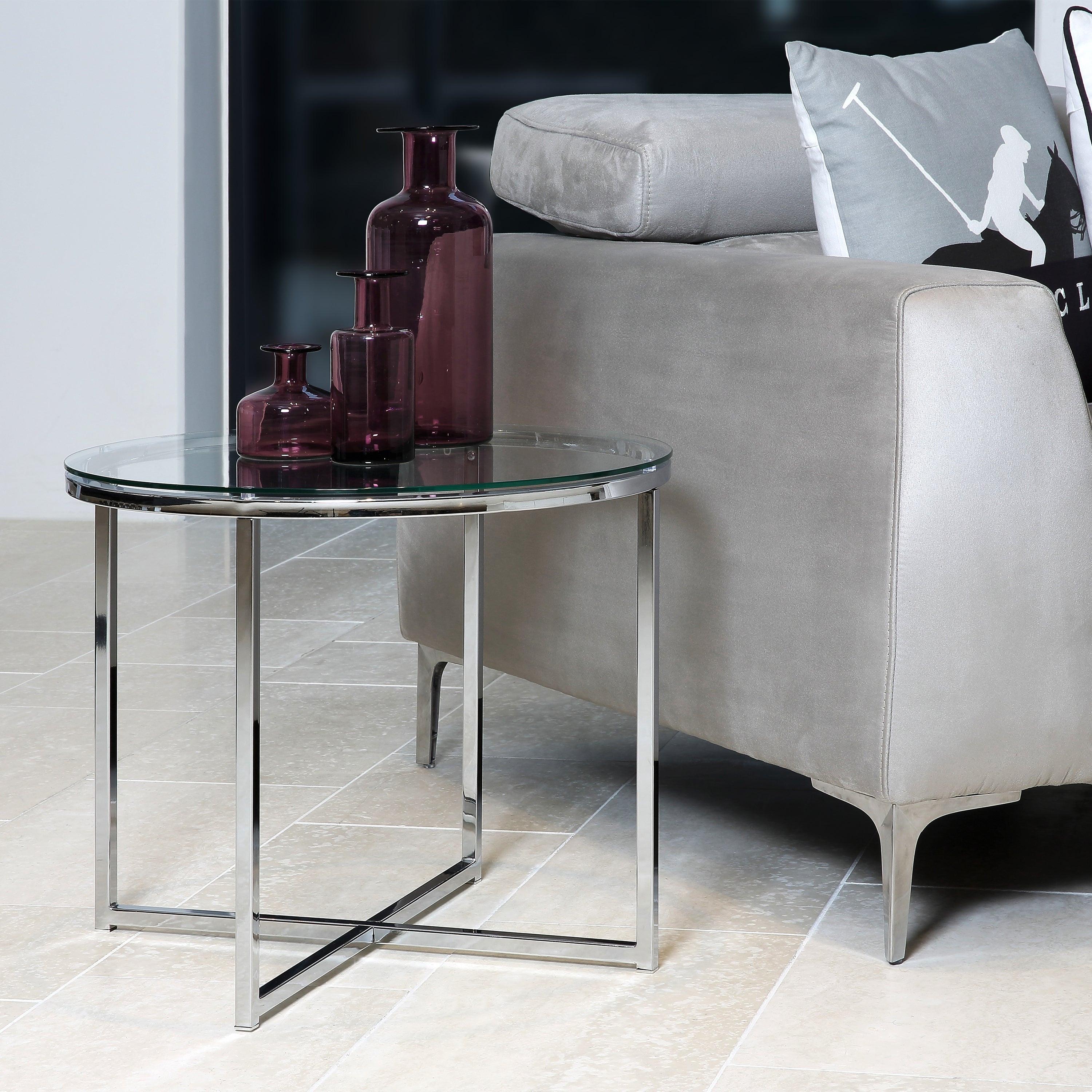 Cross Round Metal Side Table with Glass Top - image 3