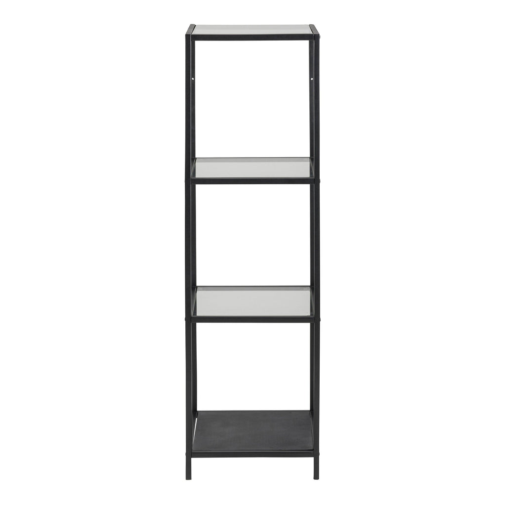 Seaford Narrow Black Metal Bookcase with 3 Glass Shelves - image 2