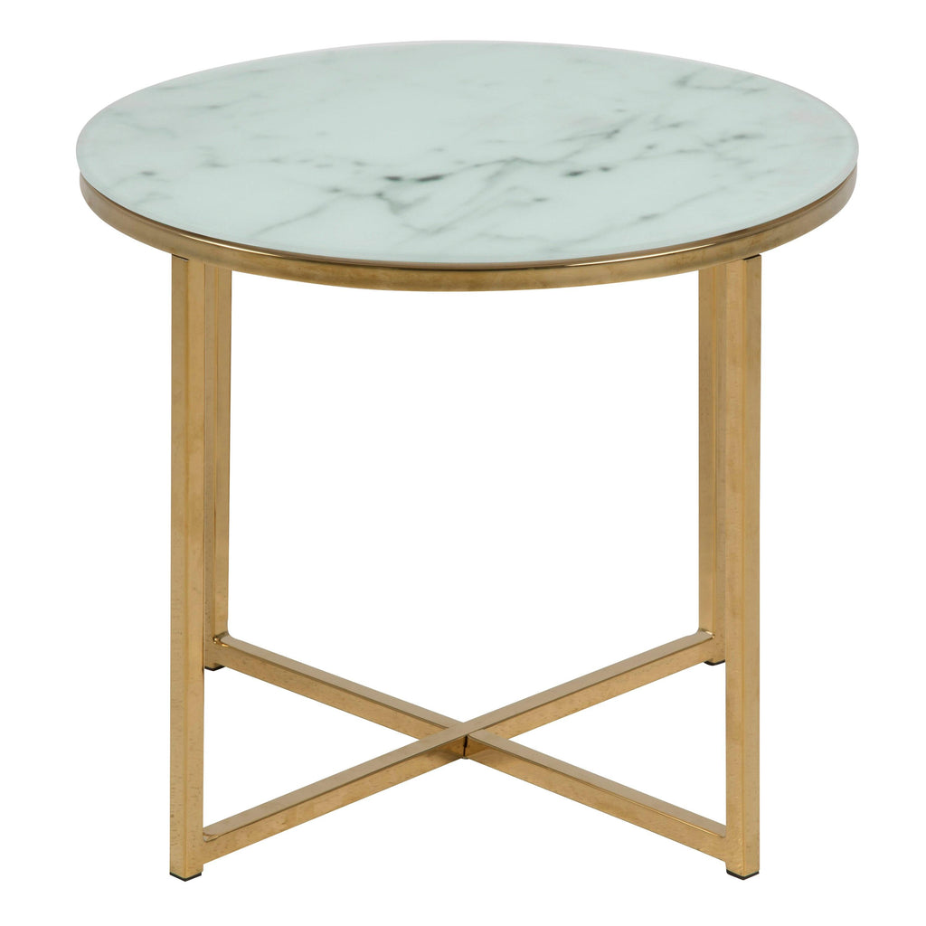Alisma Round Side Table with White Crystal Clear Marble Glass Top & Gold Legs - image 2