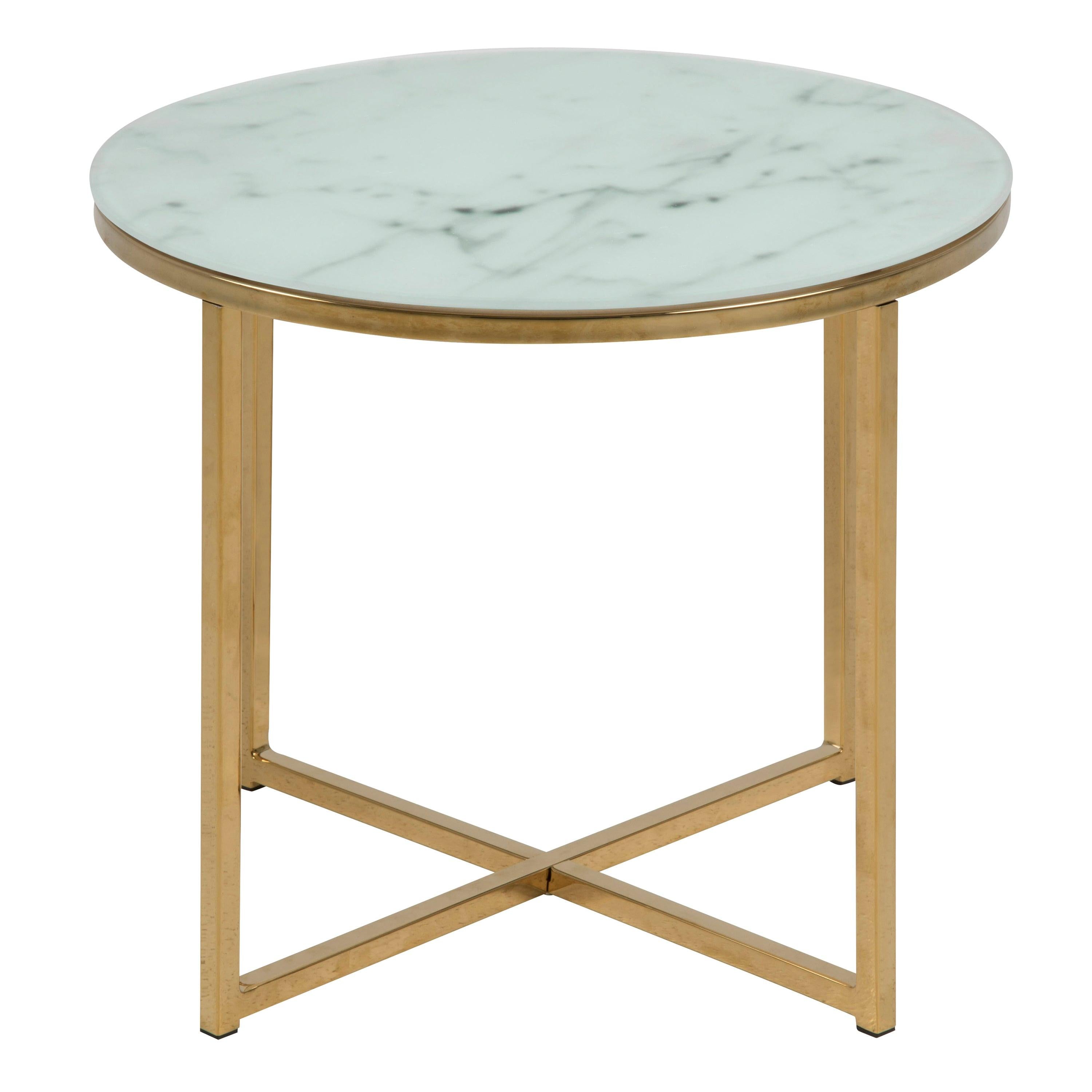 Alisma Round Side Table with White Crystal Clear Marble Glass Top & Gold Legs - image 2