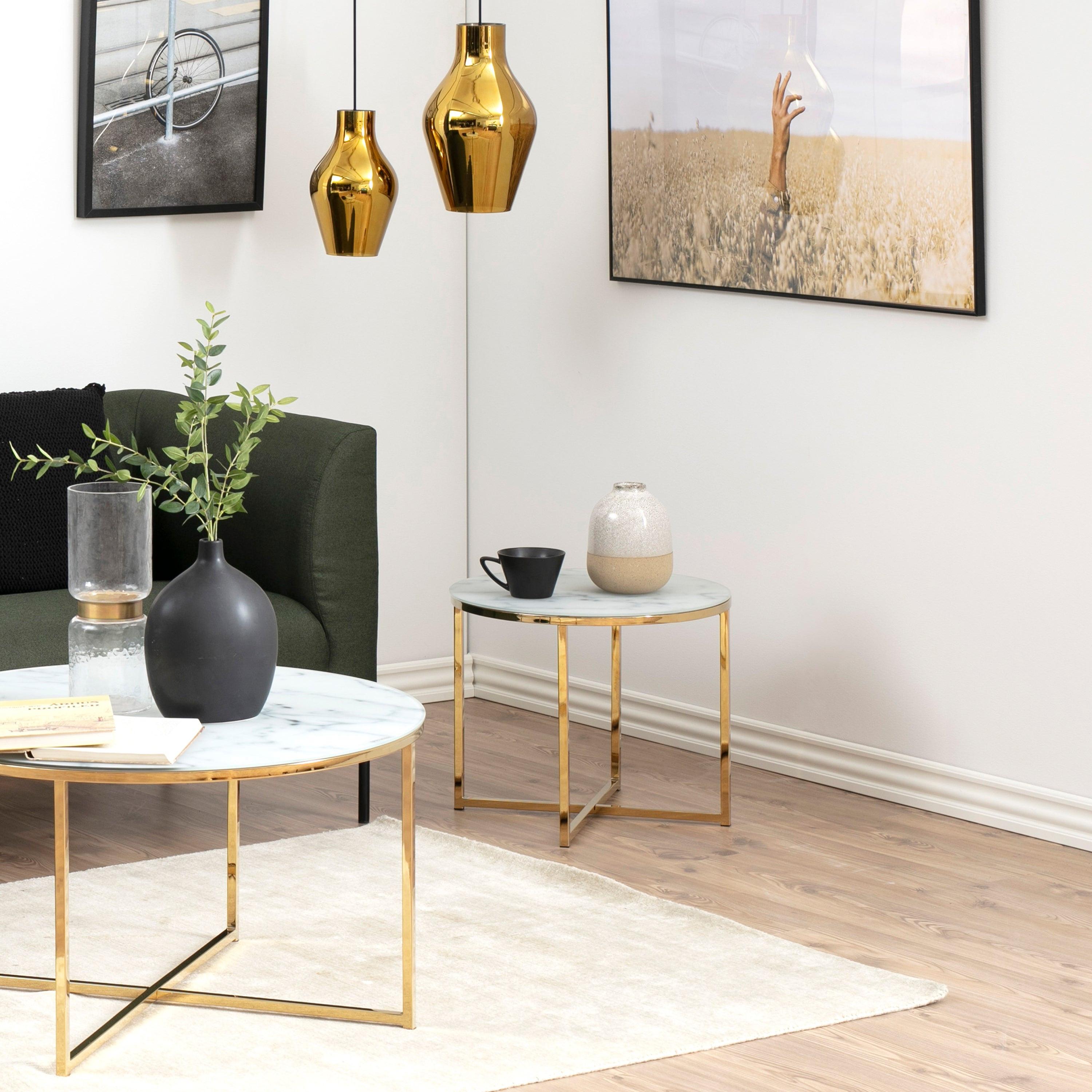Alisma Round Side Table with White Crystal Clear Marble Glass Top & Gold Legs - image 3