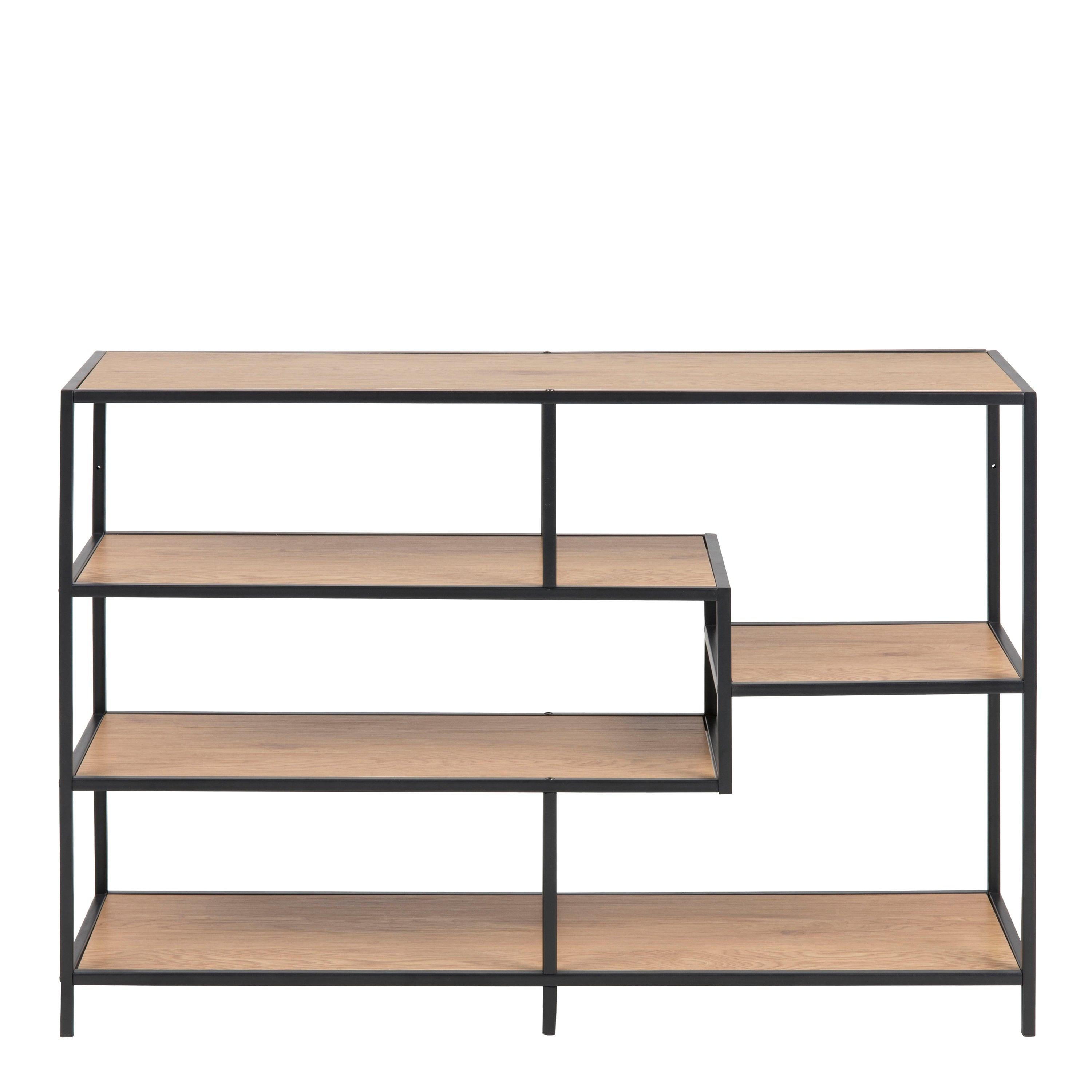 Seaford Wide Black Metal Bookcase with 4 Oak Shelves - image 2