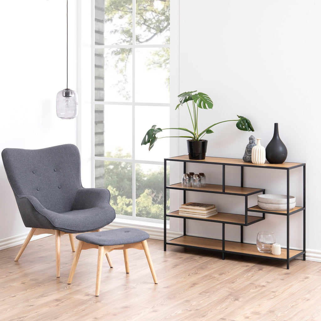 Seaford Wide Black Metal Bookcase with 4 Oak Shelves - image 4