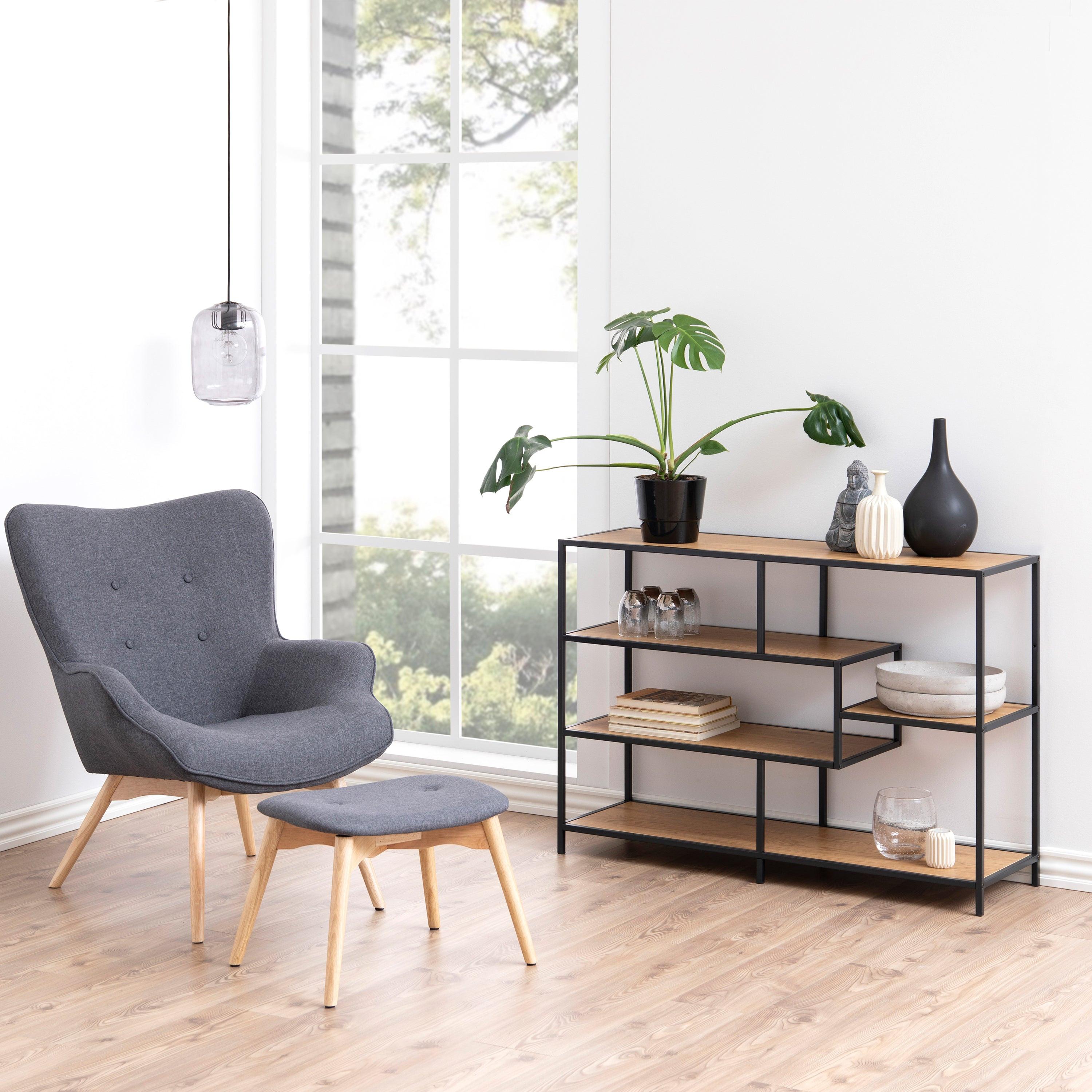 Seaford Wide Black Metal Bookcase with 4 Oak Shelves - image 4