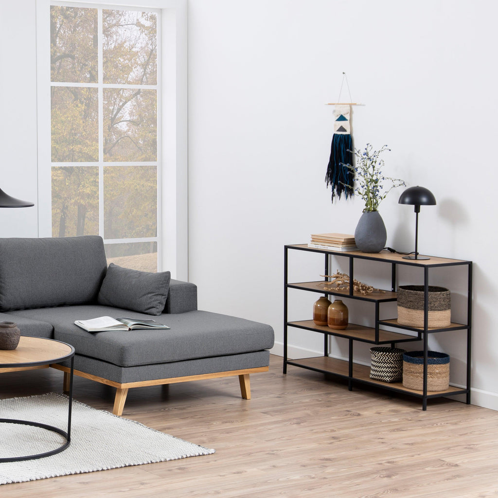Seaford Wide Black Metal Bookcase with 4 Oak Shelves - image 5
