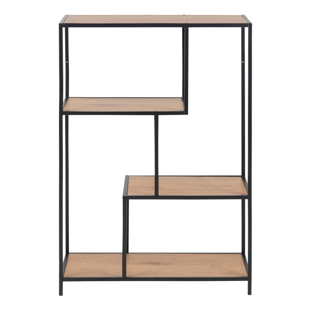 Seaford Black Metal Asymmetrical Bookcase with 3 Oak Shelves - image 2