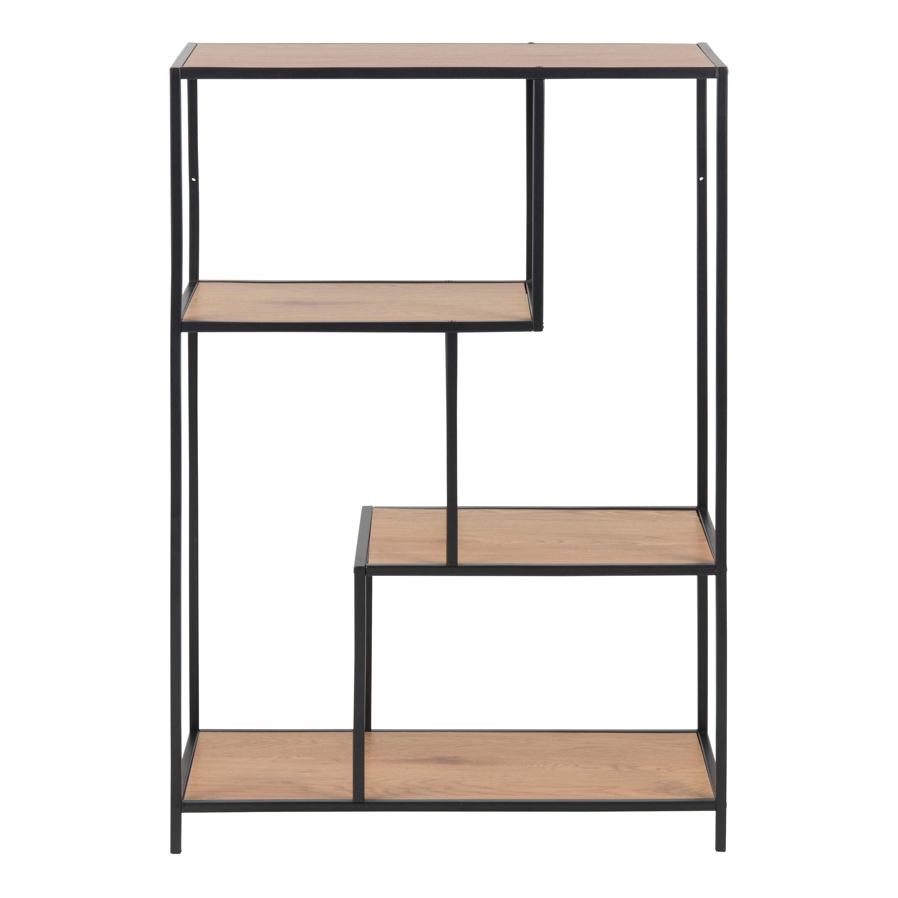 Seaford Black Metal Asymmetrical Bookcase with 3 Oak Shelves - image 2