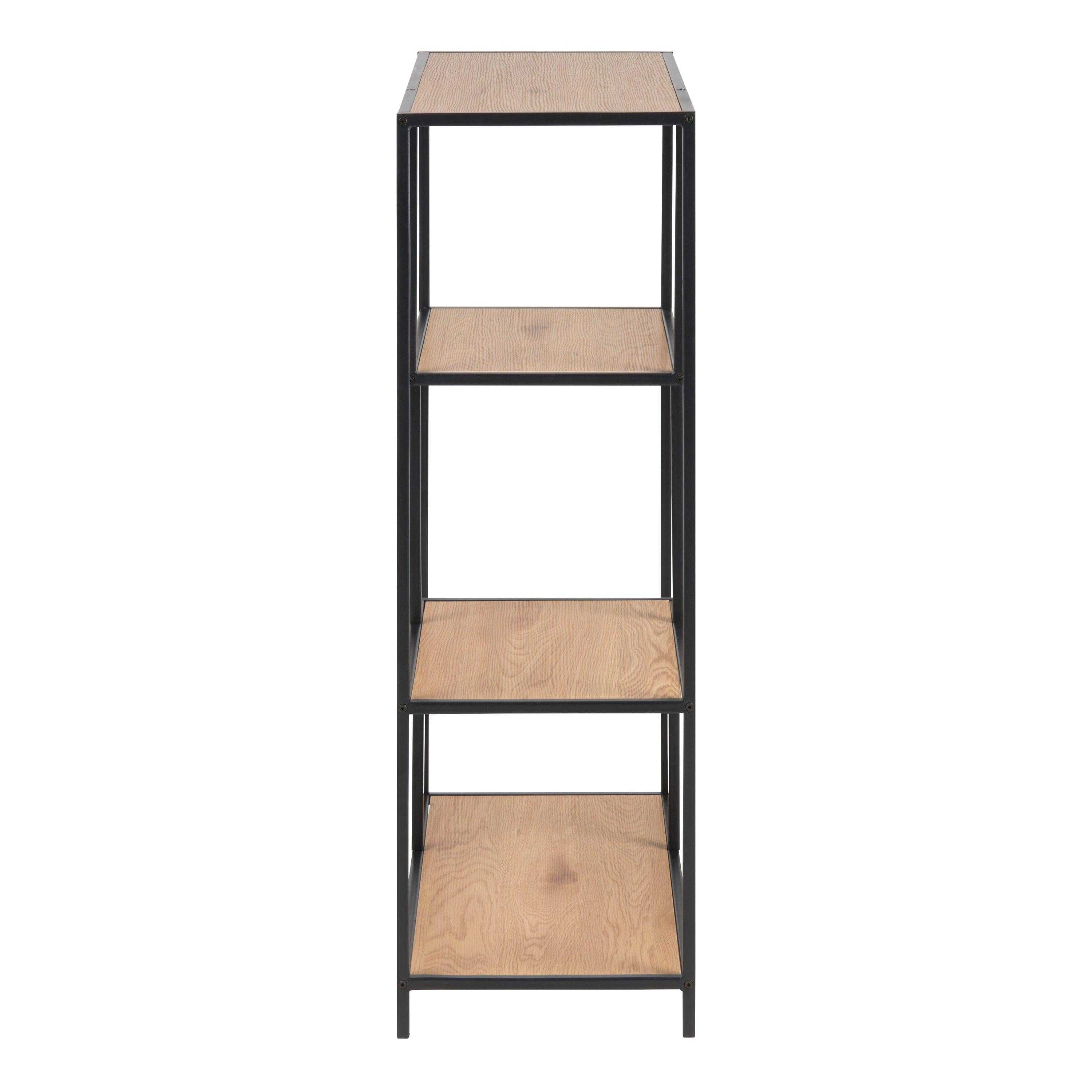 Seaford Black Metal Asymmetrical Bookcase with 3 Oak Shelves - image 3