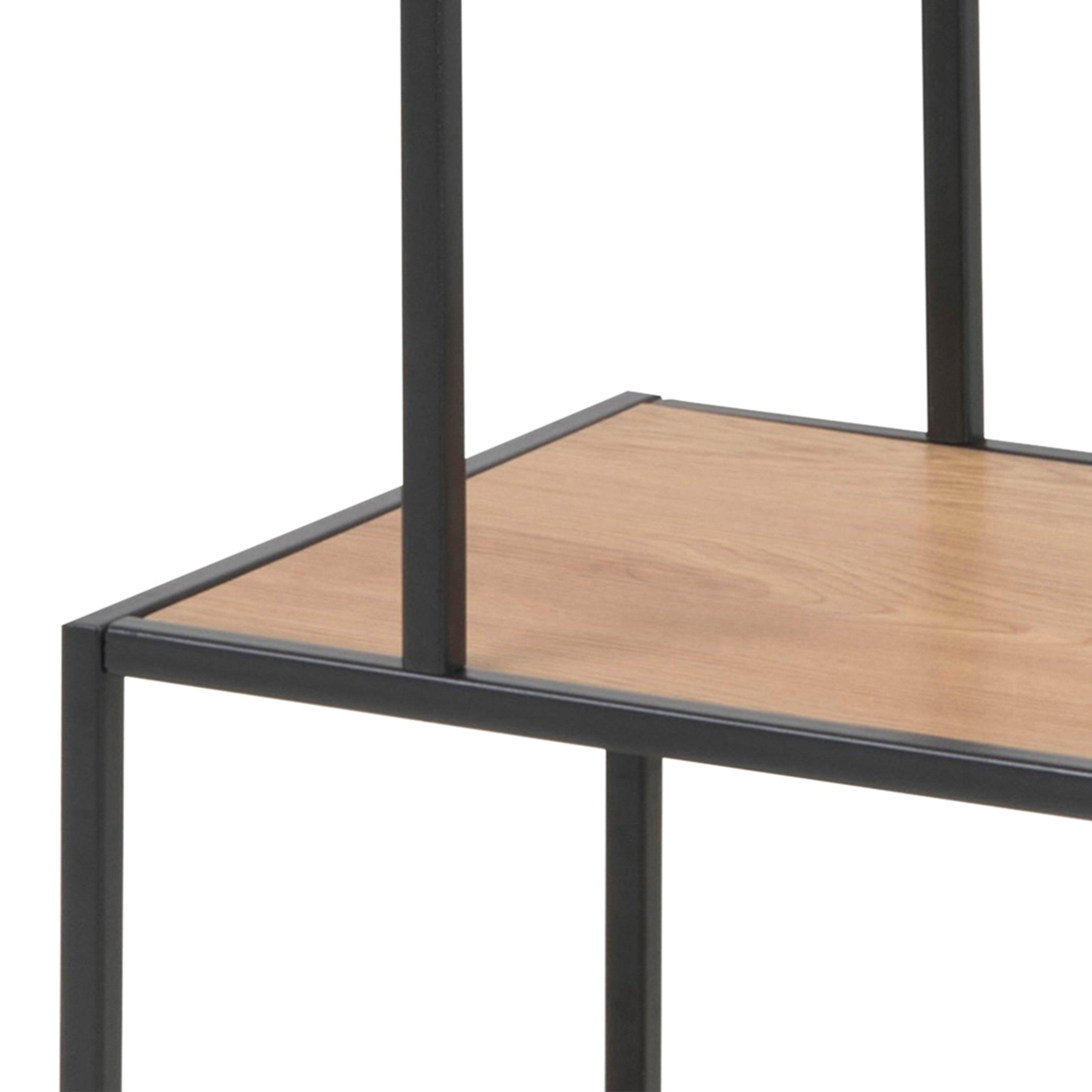 Seaford Black Metal Asymmetrical Bookcase with 3 Oak Shelves - image 6