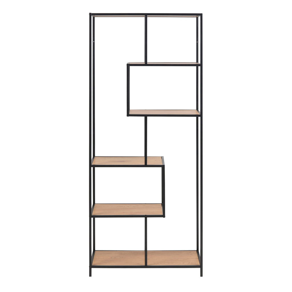 Seaford Tall Black Metal Bookcase with 5 Oak Shelves - image 2