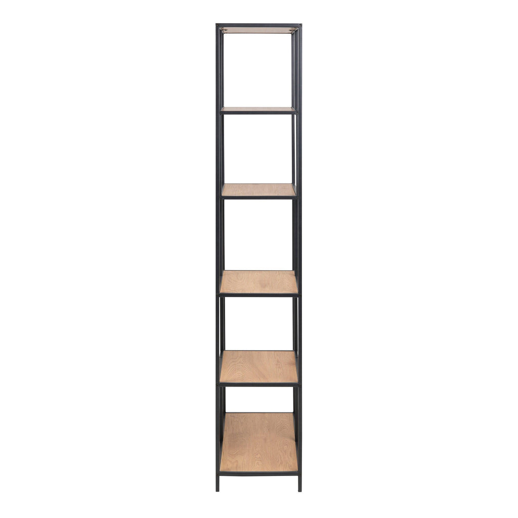 Seaford Tall Black Metal Bookcase with 5 Oak Shelves - image 3