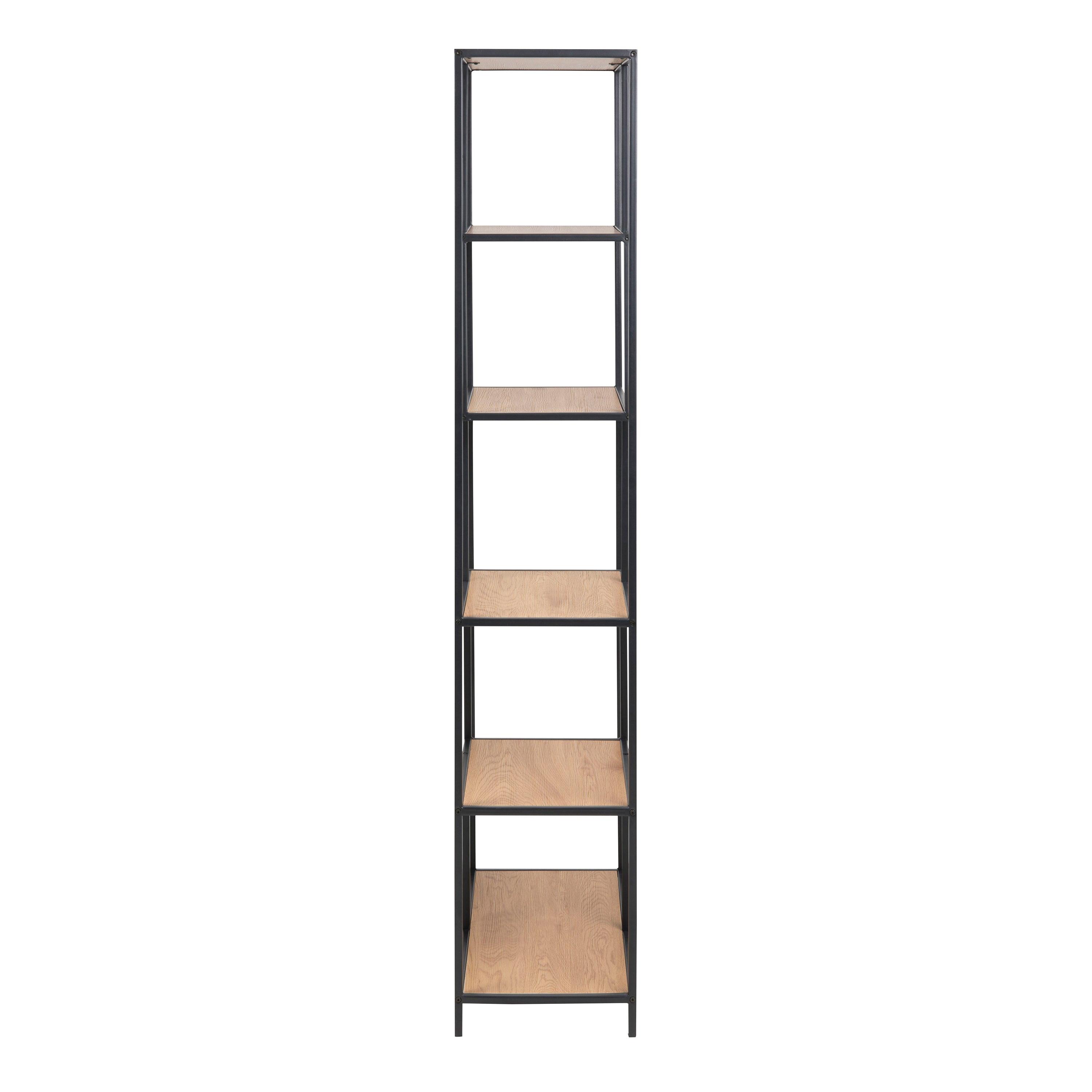 Seaford Tall Black Metal Bookcase with 5 Oak Shelves - image 3