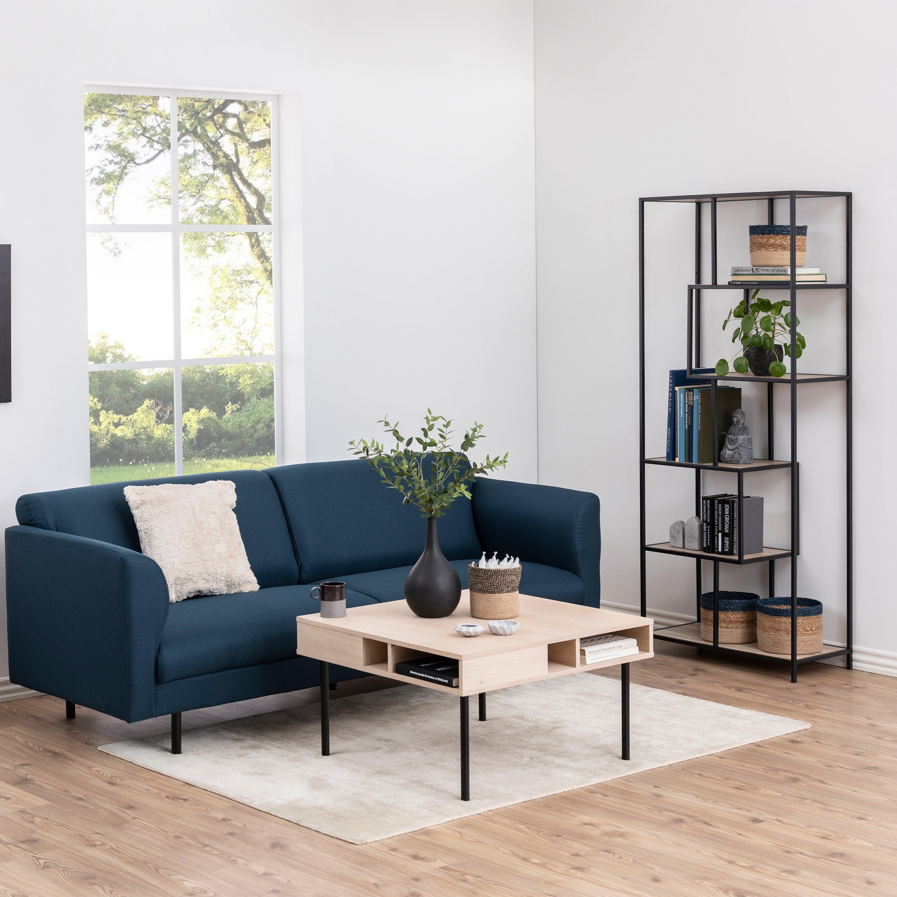 Seaford Tall Black Metal Bookcase with 5 Oak Shelves - image 4