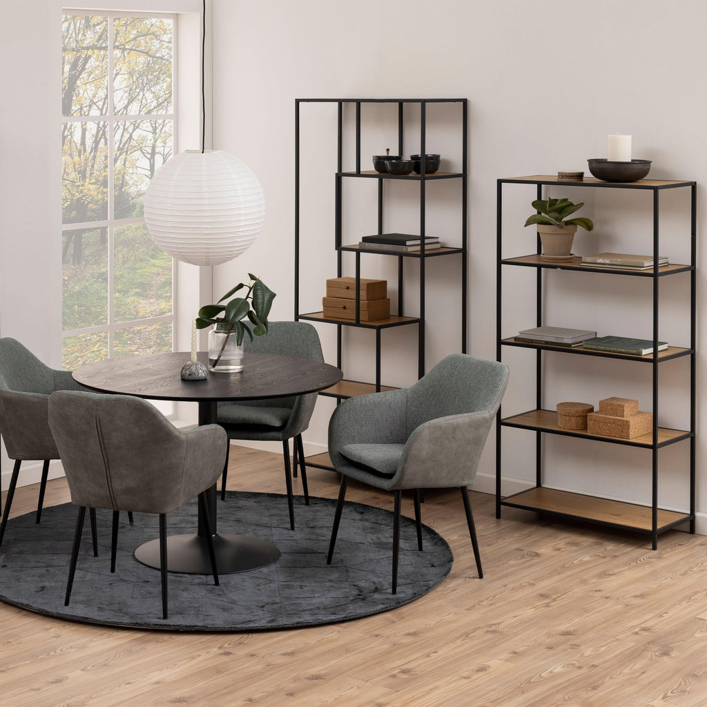 Seaford Tall Black Metal Bookcase with 5 Oak Shelves - image 6