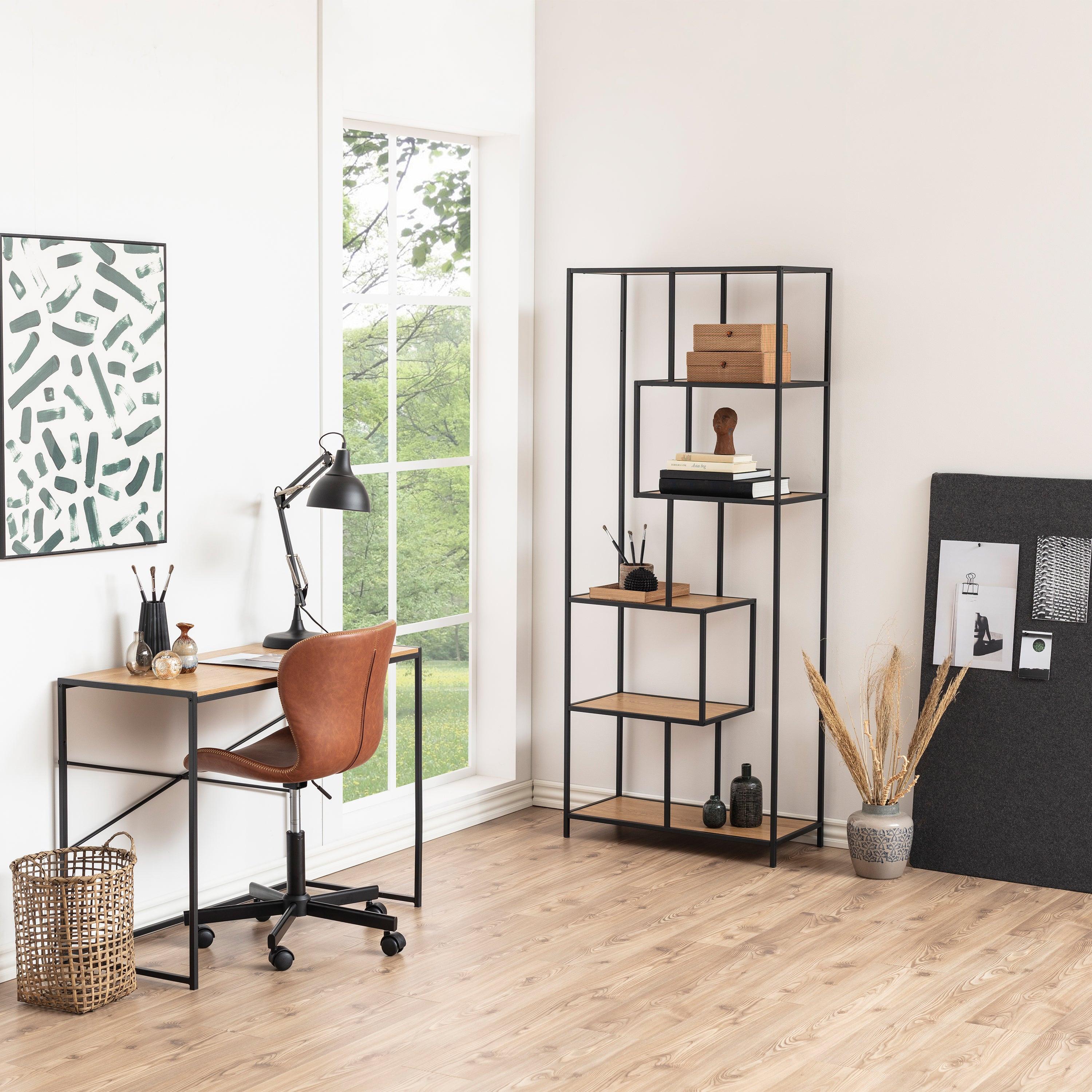 Seaford Tall Black Metal Bookcase with 5 Oak Shelves - image 7