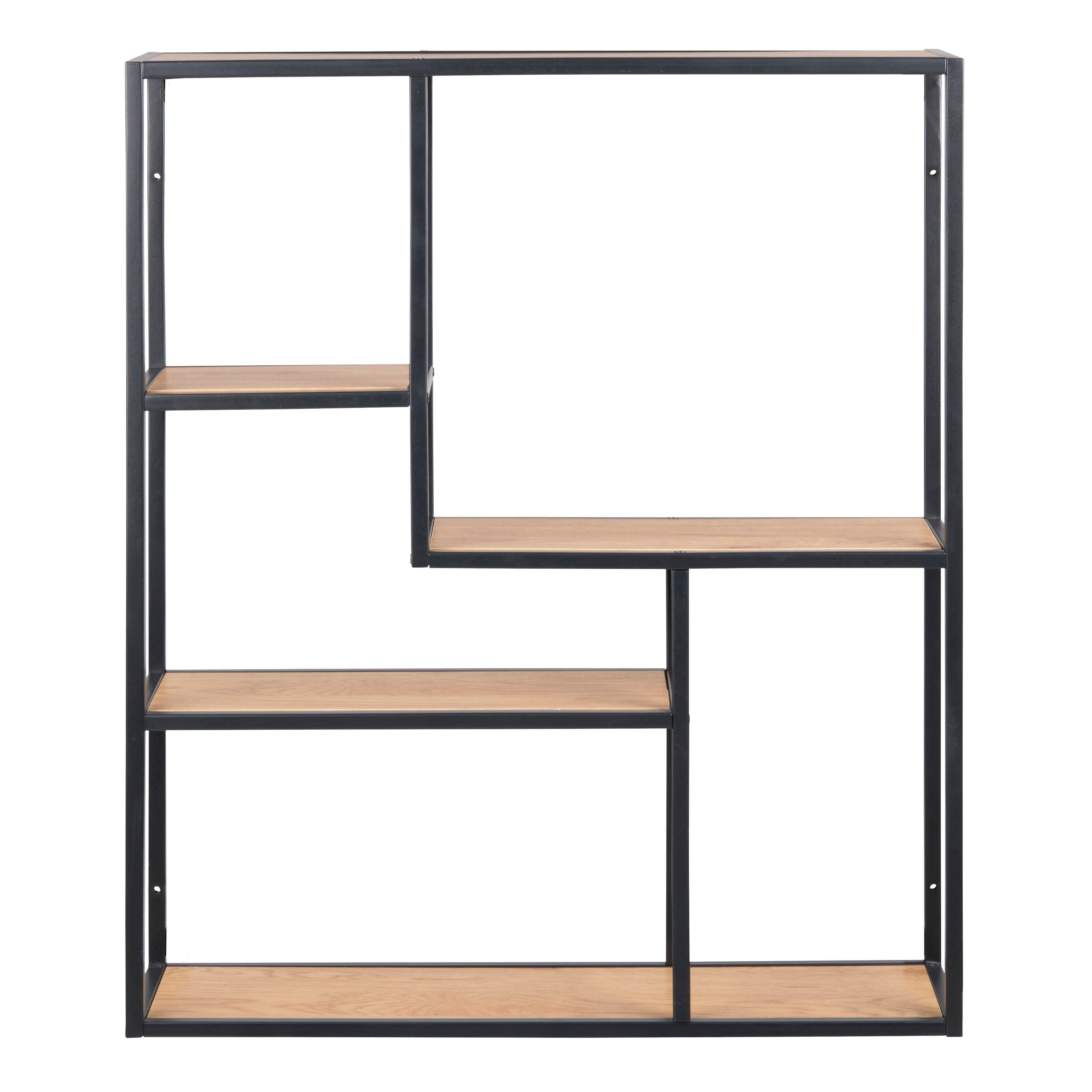 Seaford Black Metal Wide Wall Shelf with 3 Additional Oak Shelves - image 2