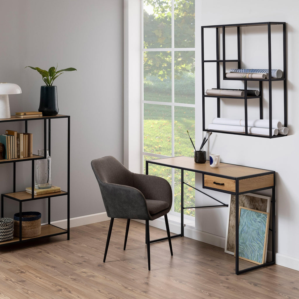Seaford Black Metal Wide Wall Shelf with 3 Additional Oak Shelves - image 3