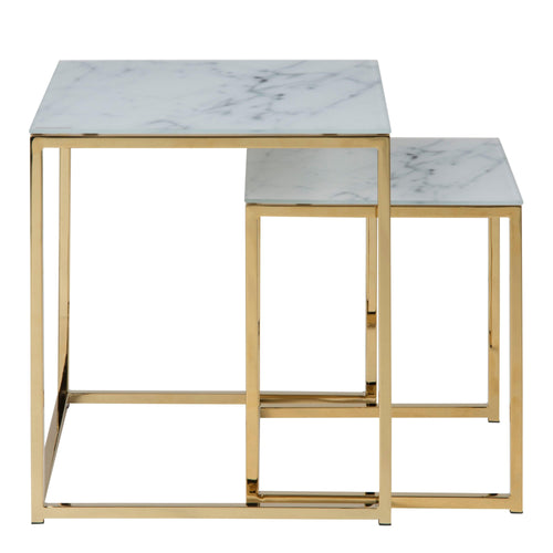 Alisma Nest of Tables with White Crystal Clear Marble Glass Top & Gold Legs - image 2