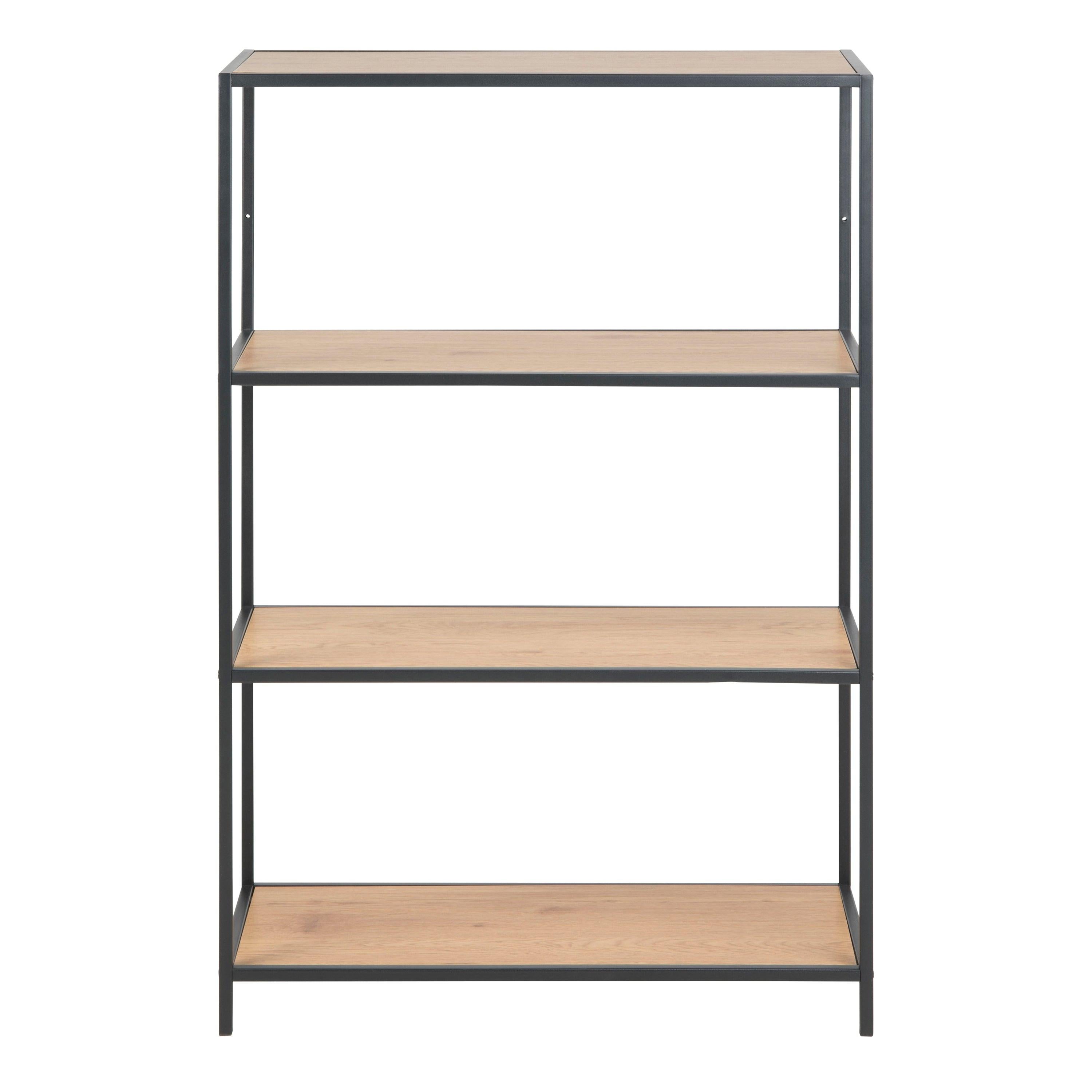 Seaford Black Metal Low Bookcase with 3 Oak Shelves - image 2
