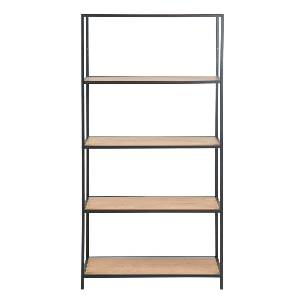 Seaford Tall Black Metal Bookcase with 4 Oak Shelves - image 2