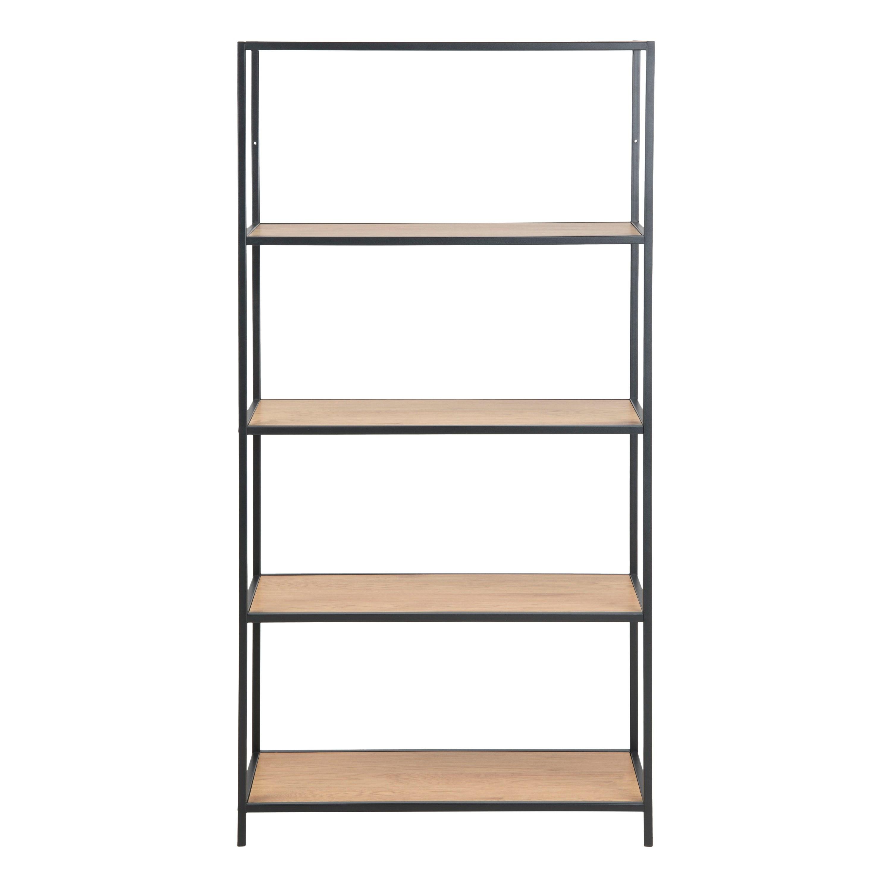 Seaford Tall Black Metal Bookcase with 4 Oak Shelves - image 2