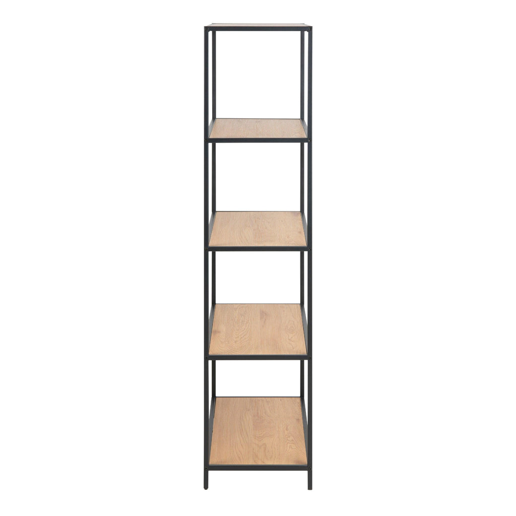 Seaford Tall Black Metal Bookcase with 4 Oak Shelves - image 3