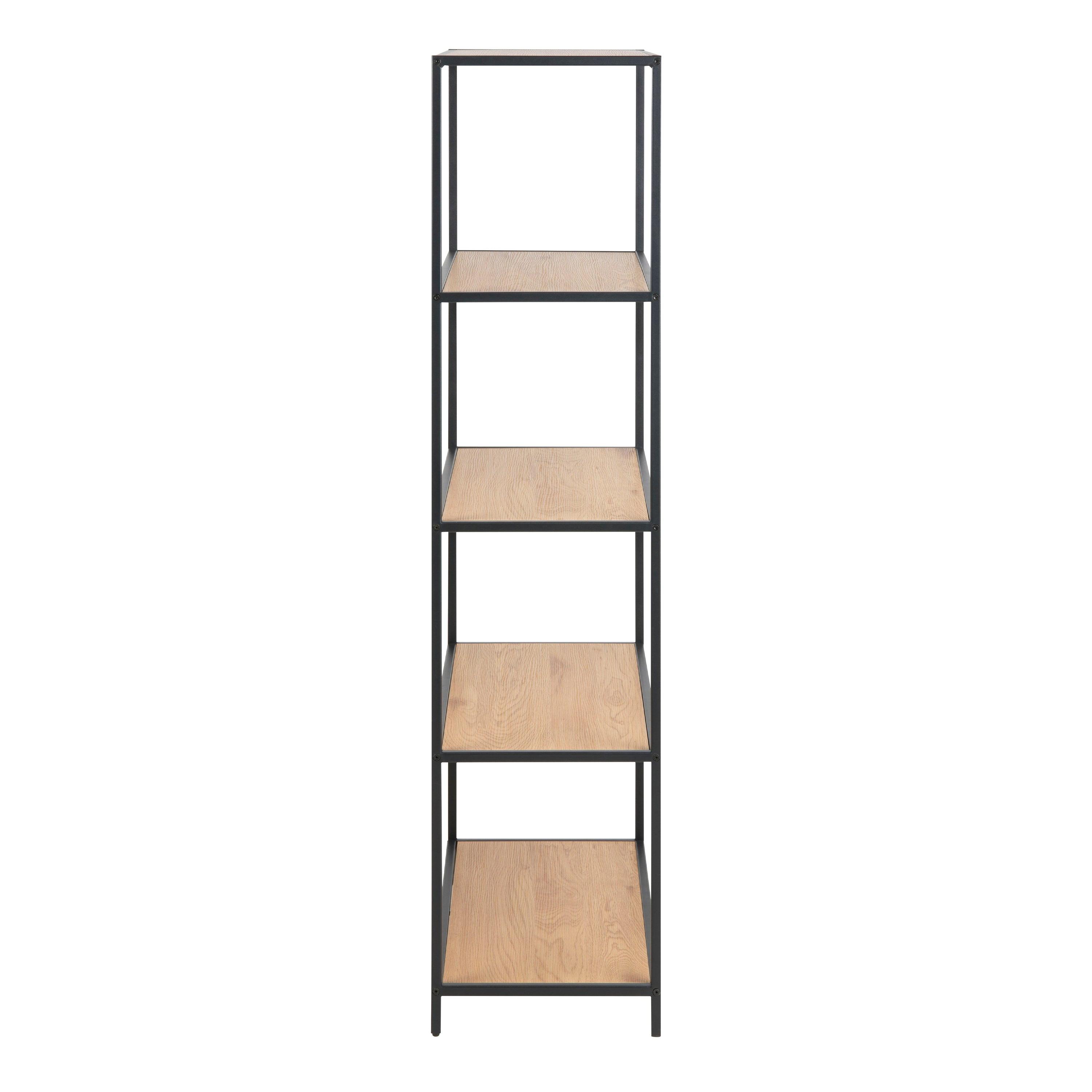 Seaford Tall Black Metal Bookcase with 4 Oak Shelves - image 3