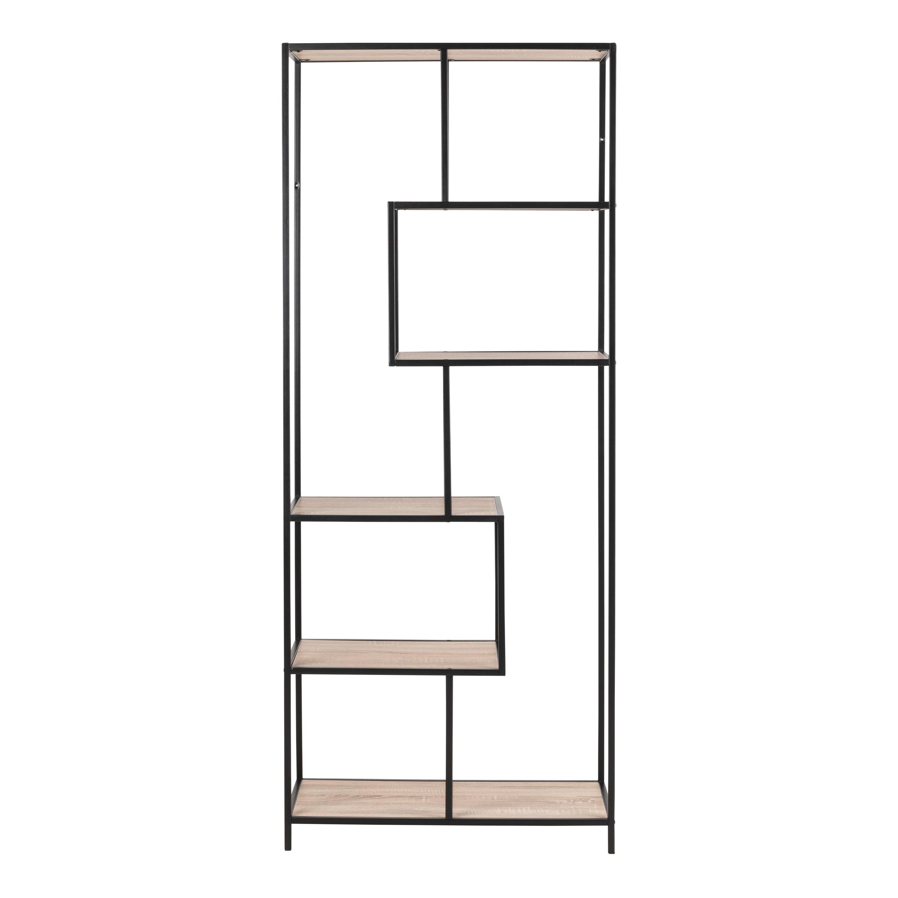 Seaford Tall Black Metal Bookcase with 5 Sonoma Oak Shelves - image 2