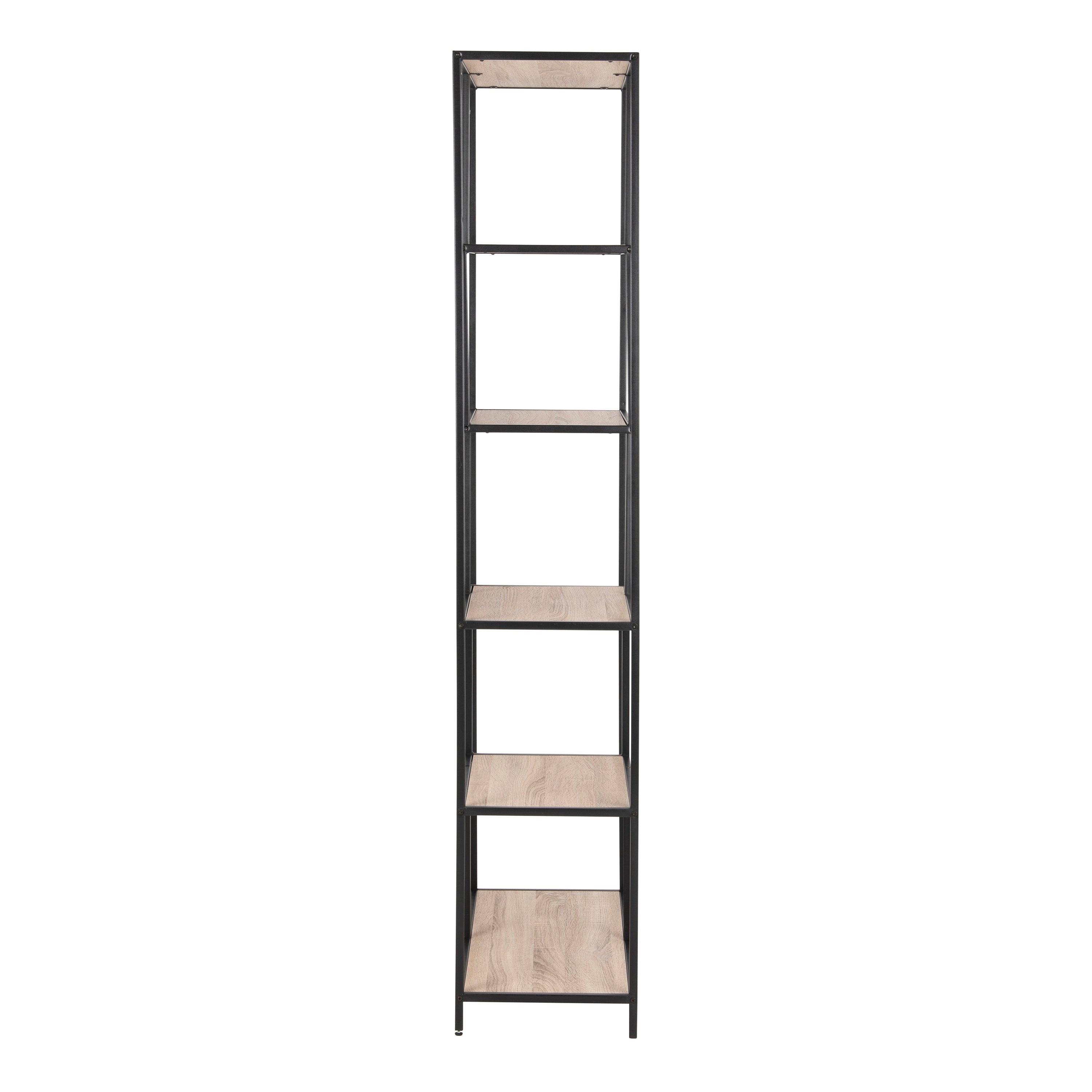 Seaford Tall Black Metal Bookcase with 5 Sonoma Oak Shelves - image 3