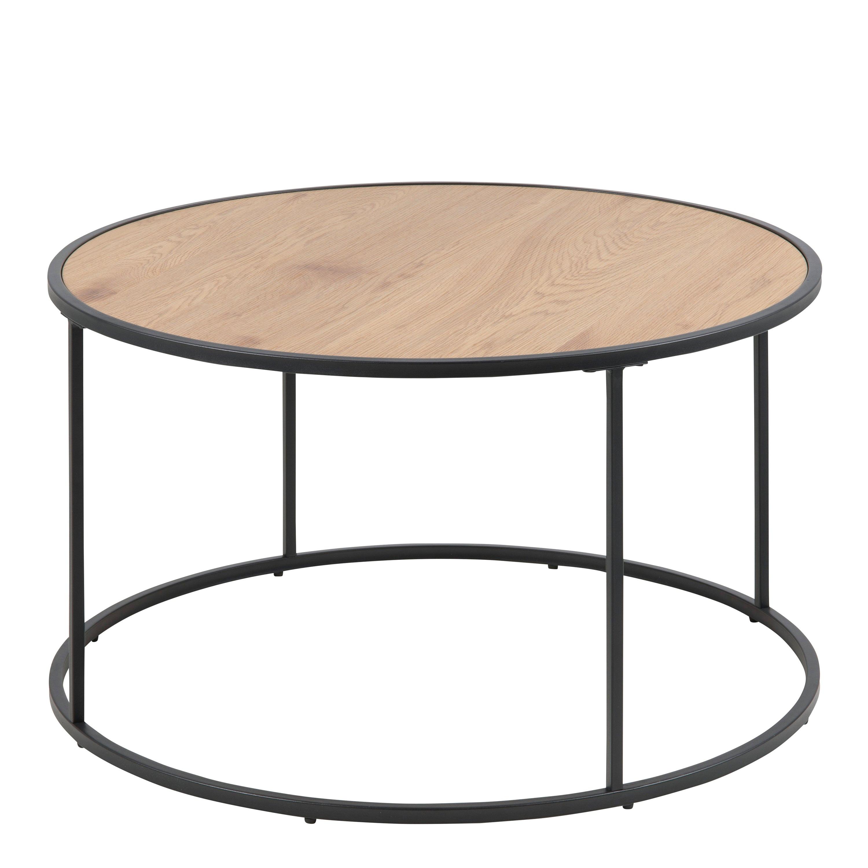 Seaford Black Metal Round Coffee Table with Oak Top - image 2