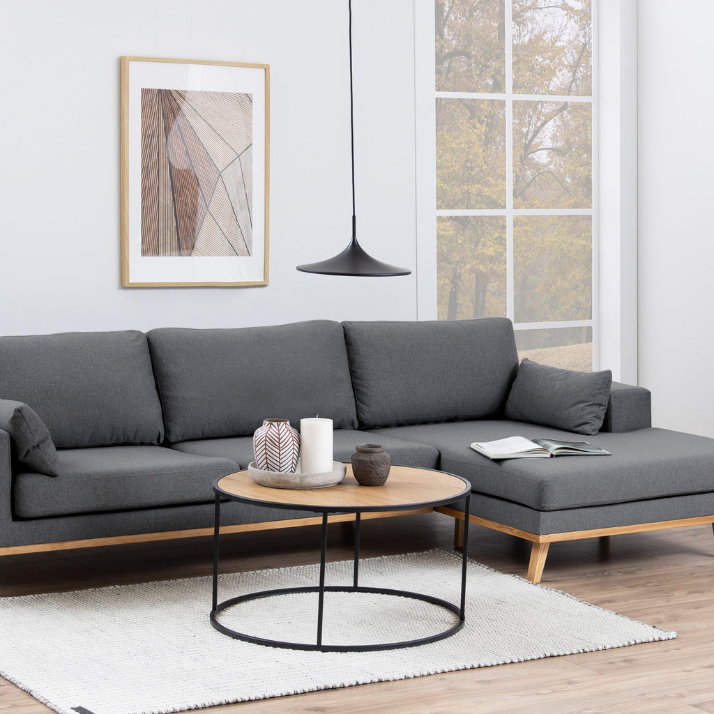 Seaford Black Metal Round Coffee Table with Oak Top - image 3