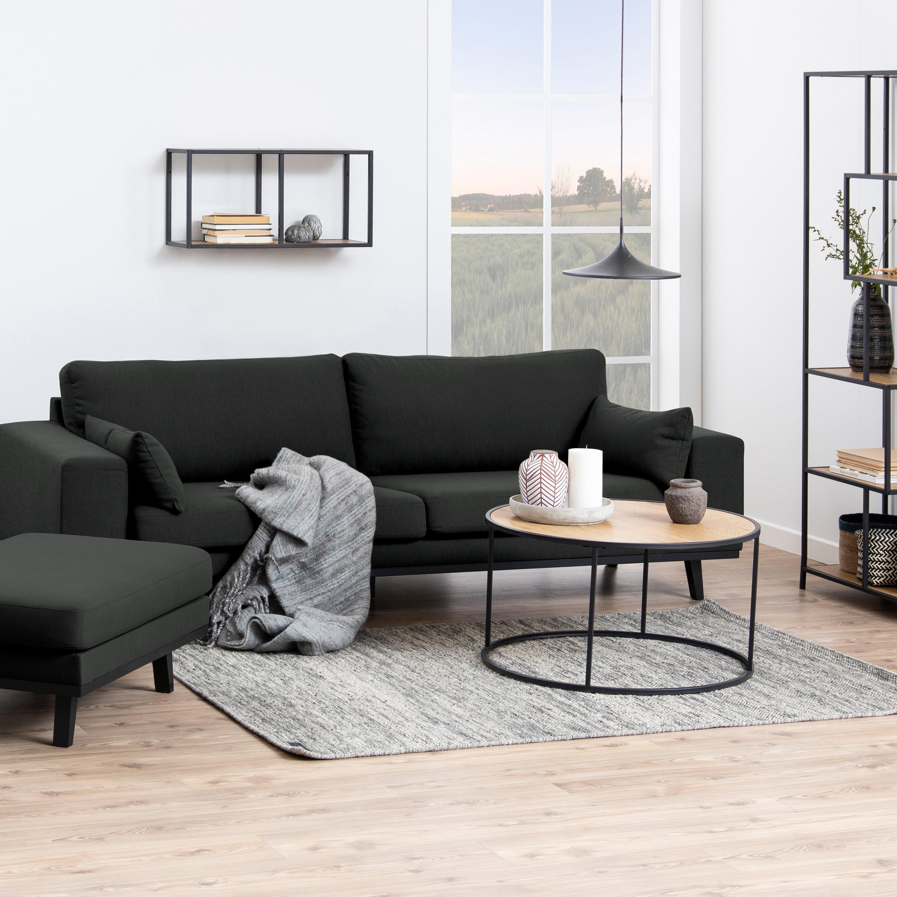 Seaford Black Metal Round Coffee Table with Oak Top - image 5