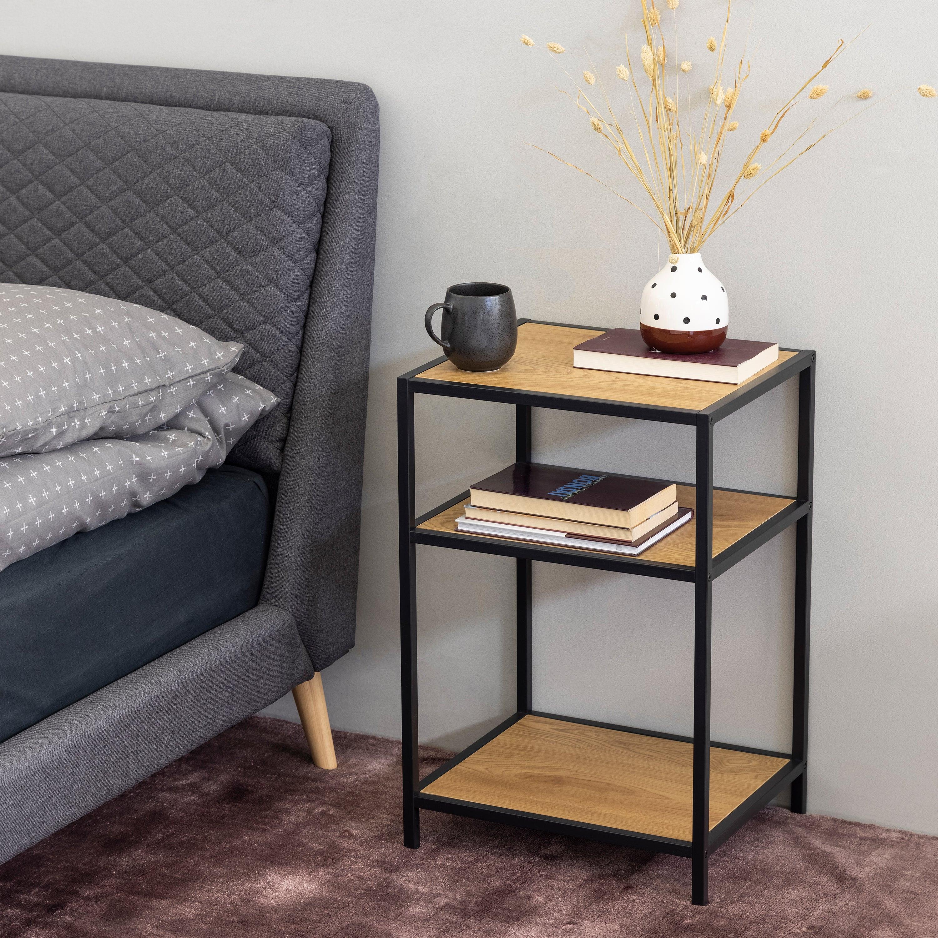 Seaford Black Metal Bedside Table with 2 Oak Shelves - image 3