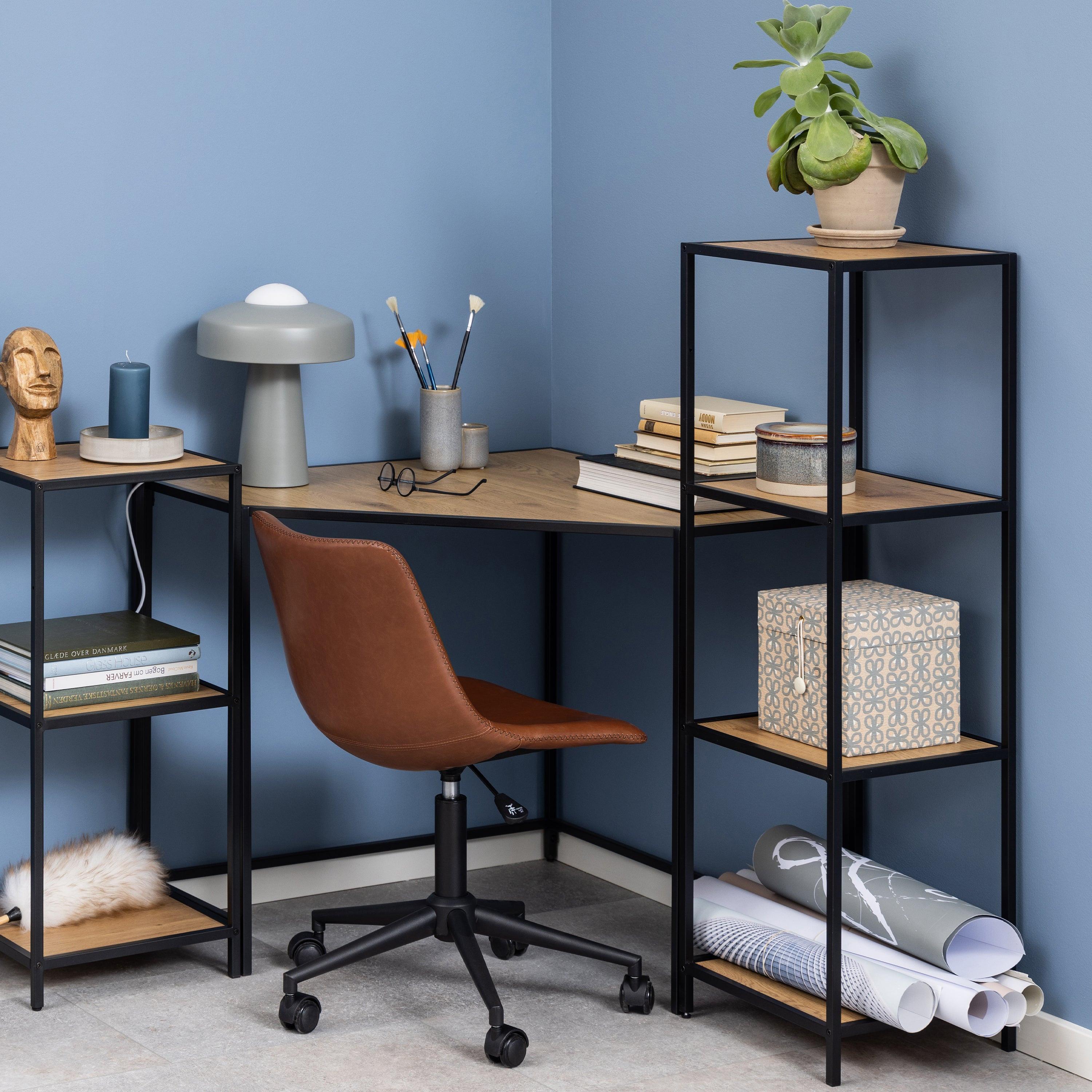 Seaford Narrow Black Metal Bookcase with 3 Oak Shelves - image 4