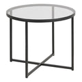 Cross Round Metal Side Table with Smoked Glass Top