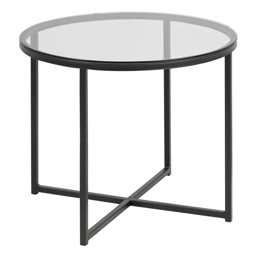 Cross Round Metal Side Table with Smoked Glass Top