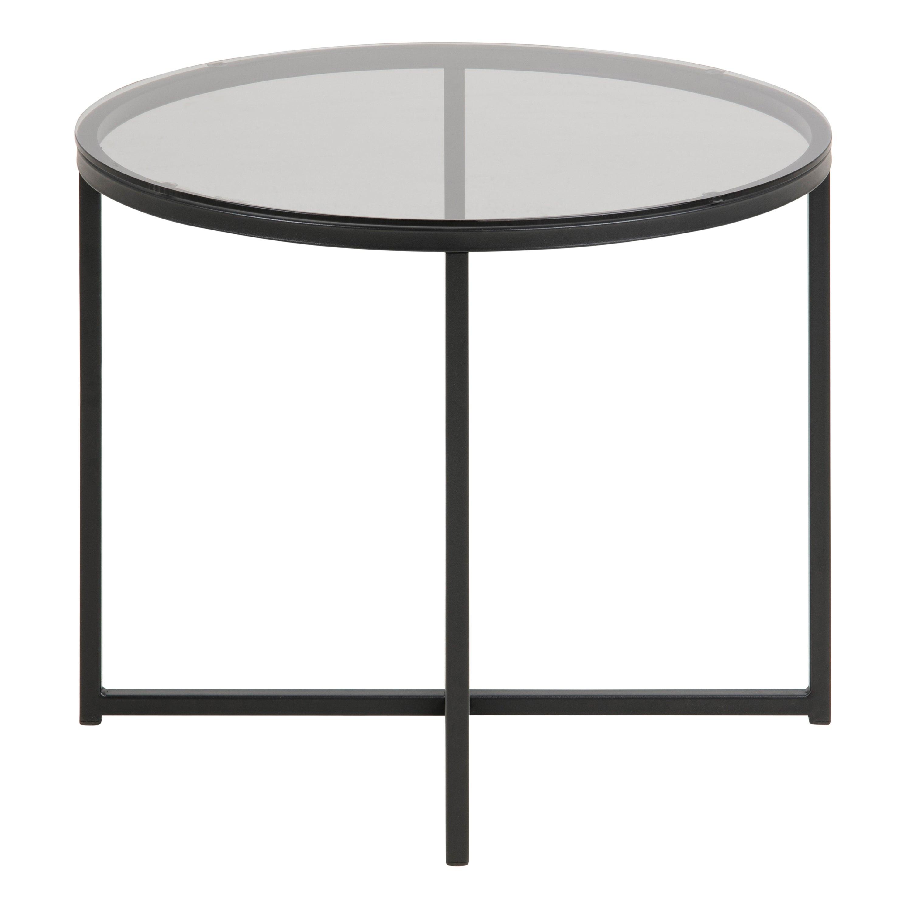 Cross Round Metal Side Table with Smoked Glass Top - image 2