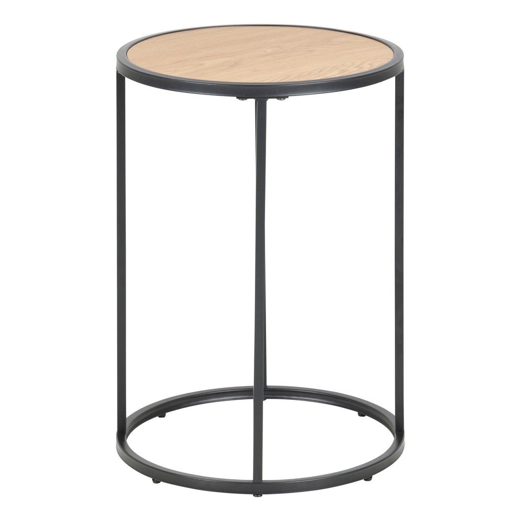 Seaford Black Metal Small Round Side Table with Oak Top - image 2