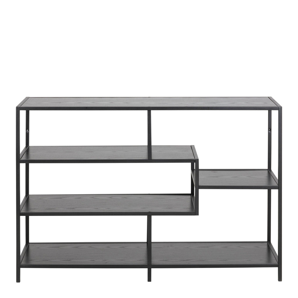 Seaford Wide Black Metal Bookcase with 4 Black Oak Shelves - image 2