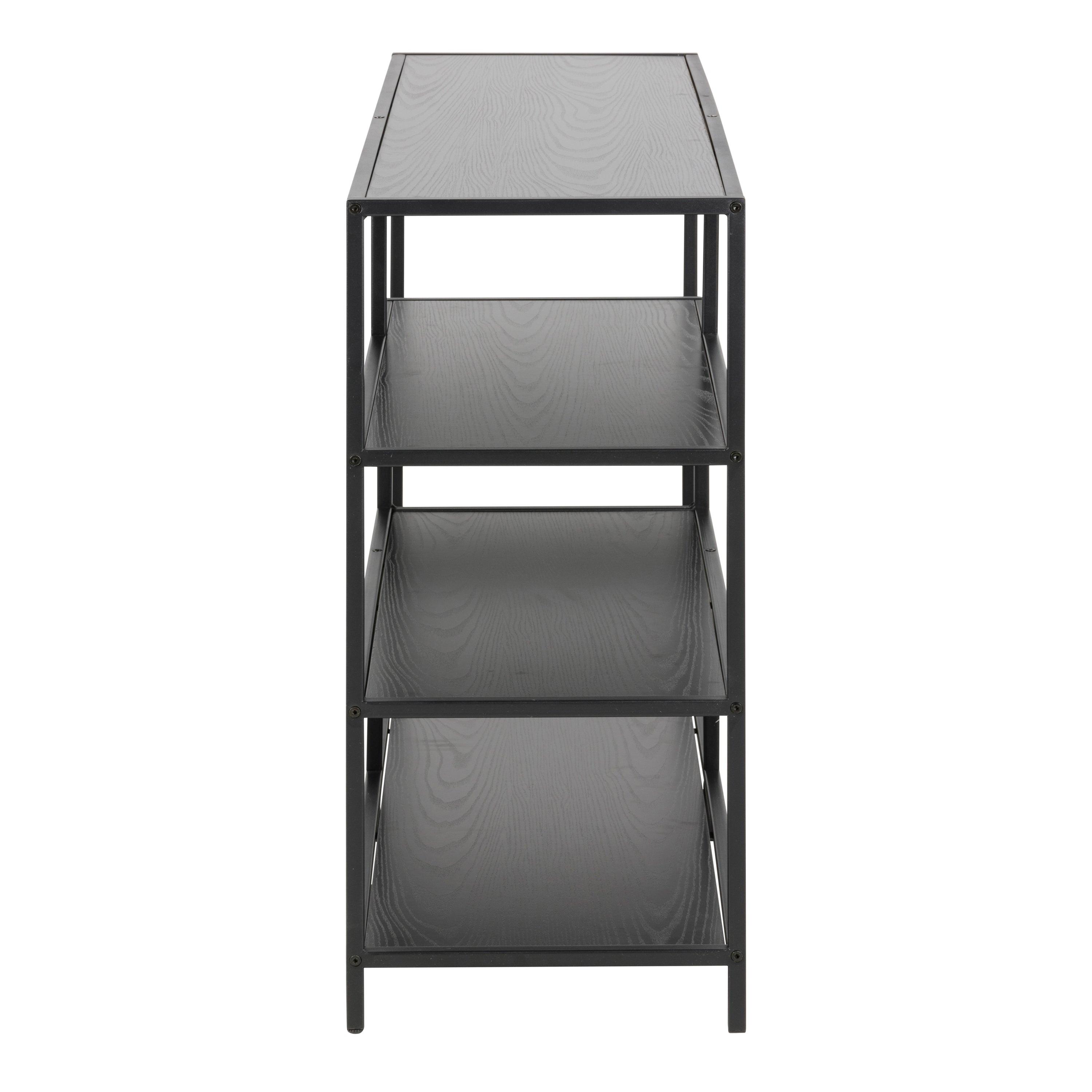 Seaford Wide Black Metal Bookcase with 4 Black Oak Shelves - image 3