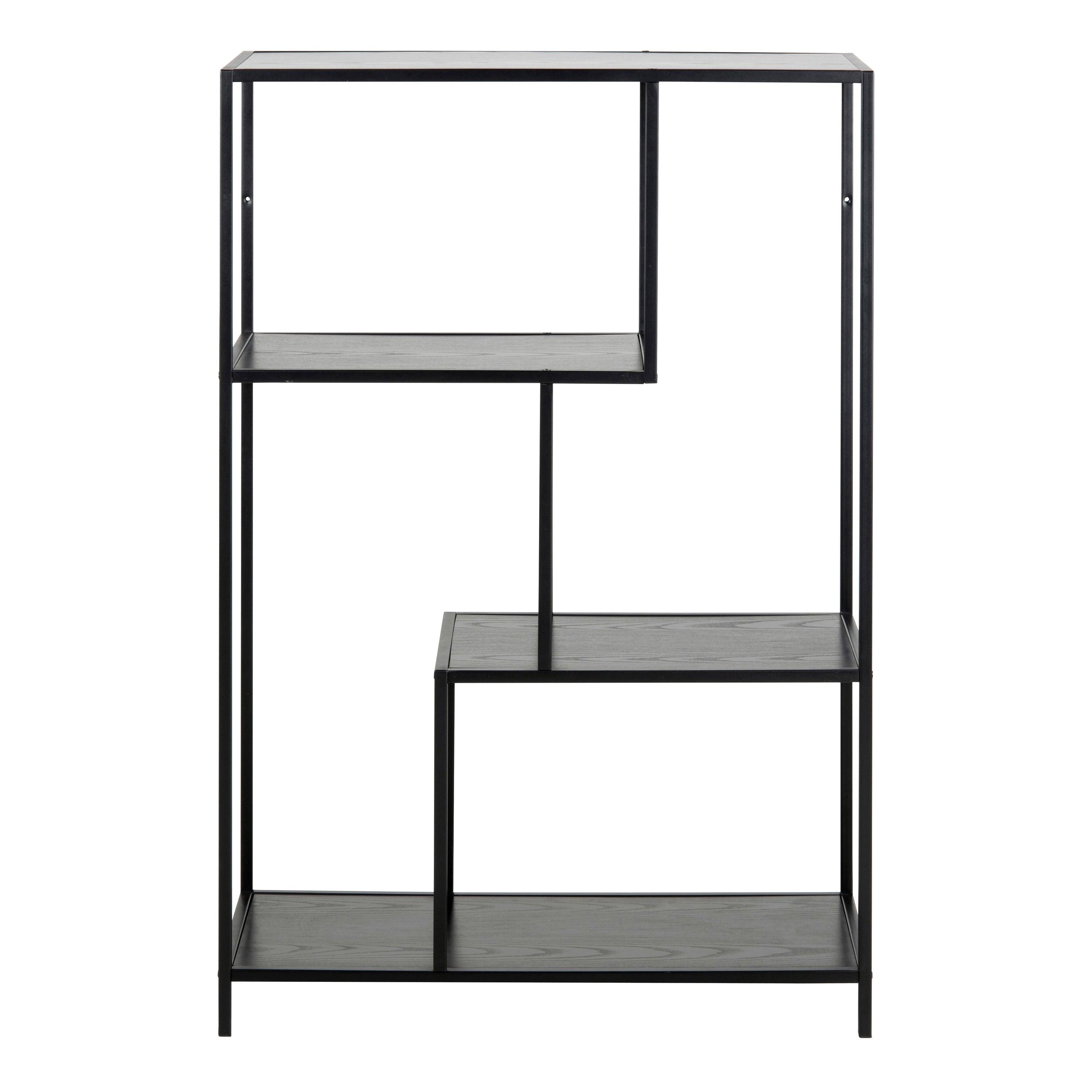 Seaford Black Metal Asymmetrical Bookcase with 3 Black Shelves - image 2