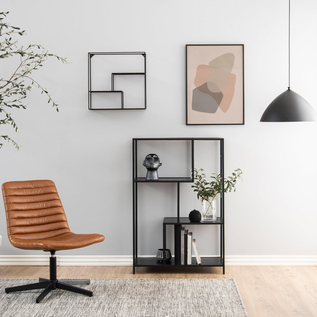Seaford Black Metal Asymmetrical Bookcase with 3 Black Shelves - image 4
