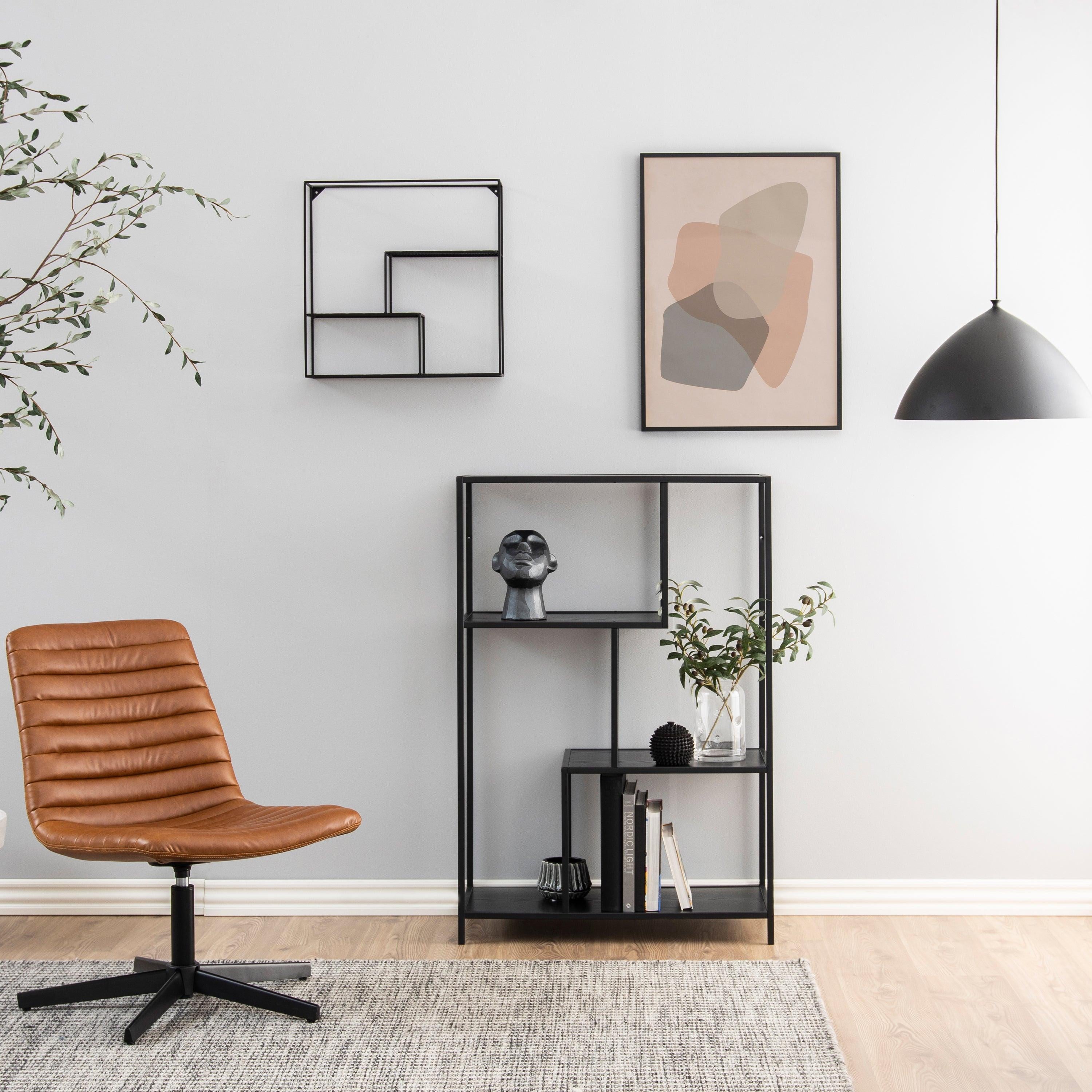 Seaford Black Metal Asymmetrical Bookcase with 3 Black Shelves - image 4